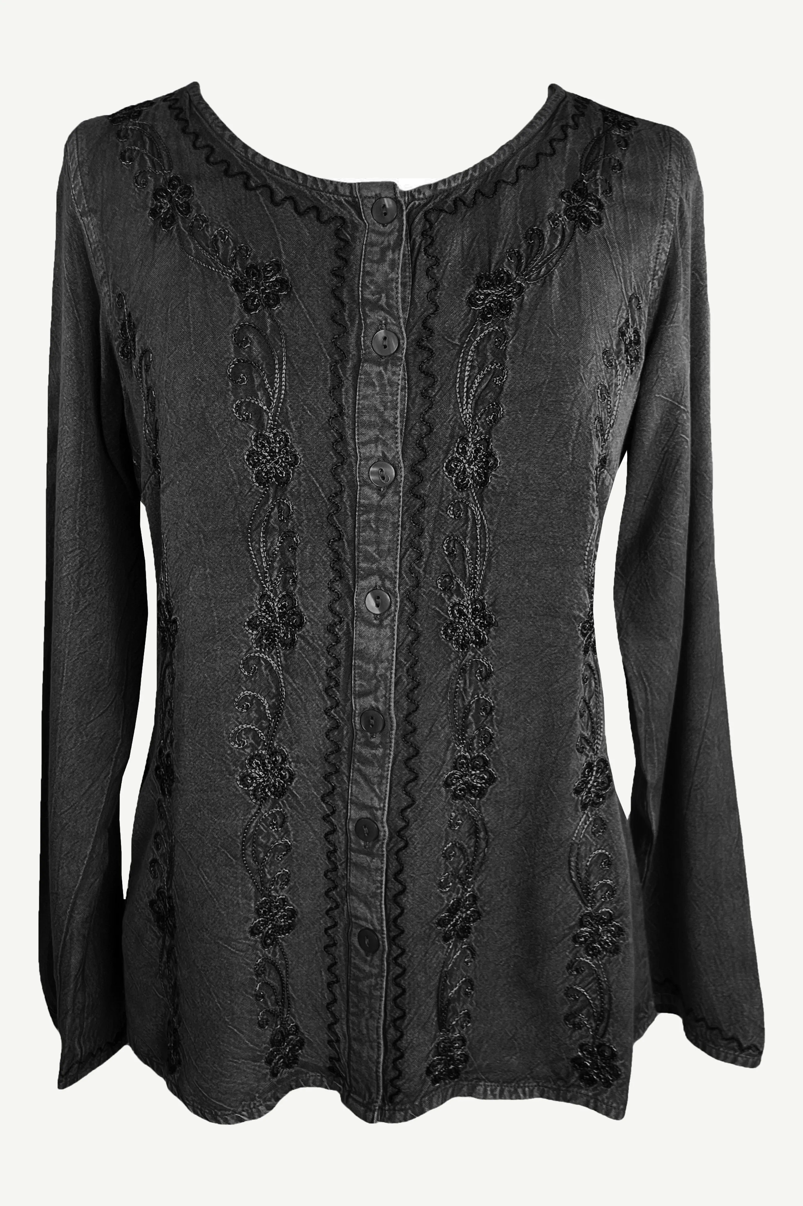 27 707 B Women's Boho Medieval Embroidered Button Down Full Sleeve Shirt Blouse