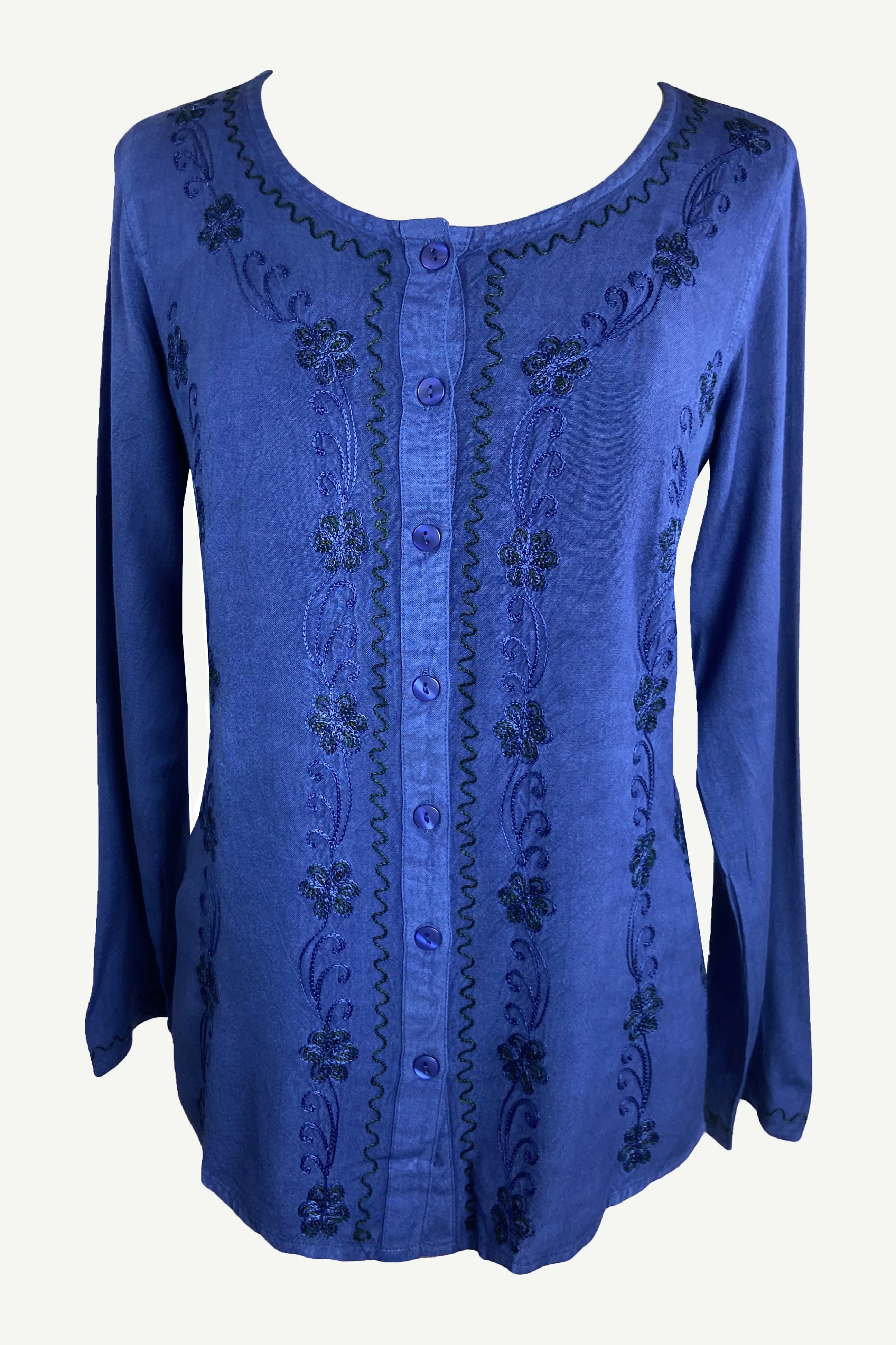 27 707 B Women's Boho Medieval Embroidered Button Down Full Sleeve Shirt Blouse