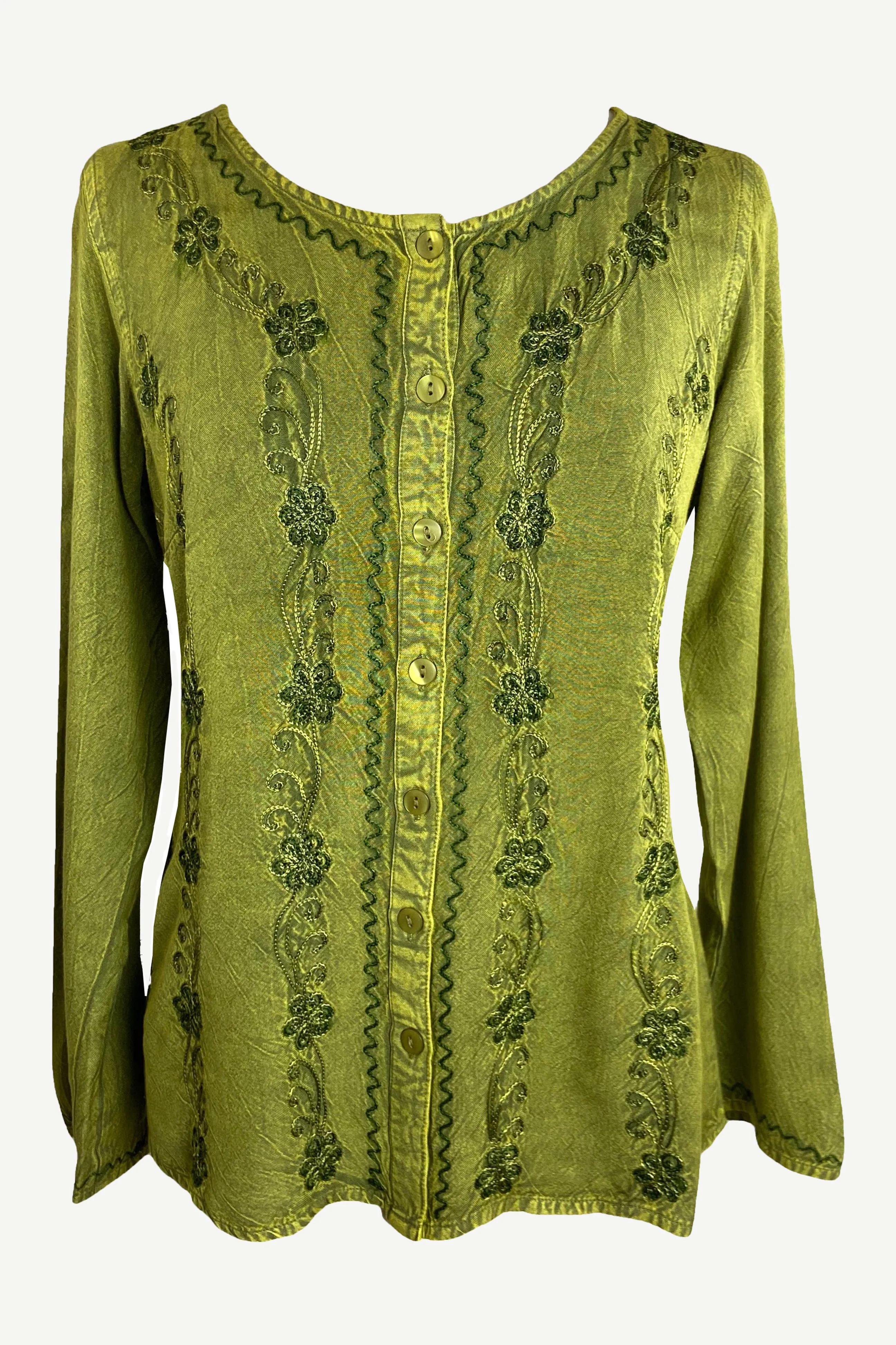 27 707 B Women's Boho Medieval Embroidered Button Down Full Sleeve Shirt Blouse