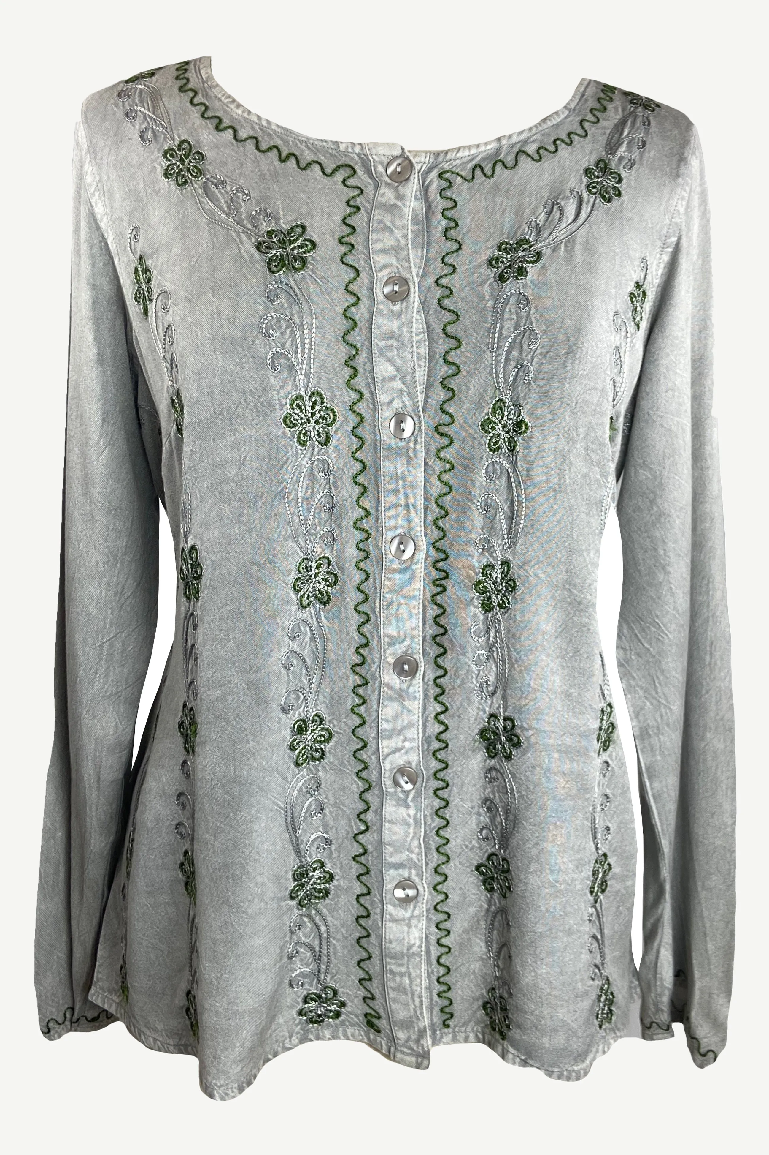 27 707 B Women's Boho Medieval Embroidered Button Down Full Sleeve Shirt Blouse