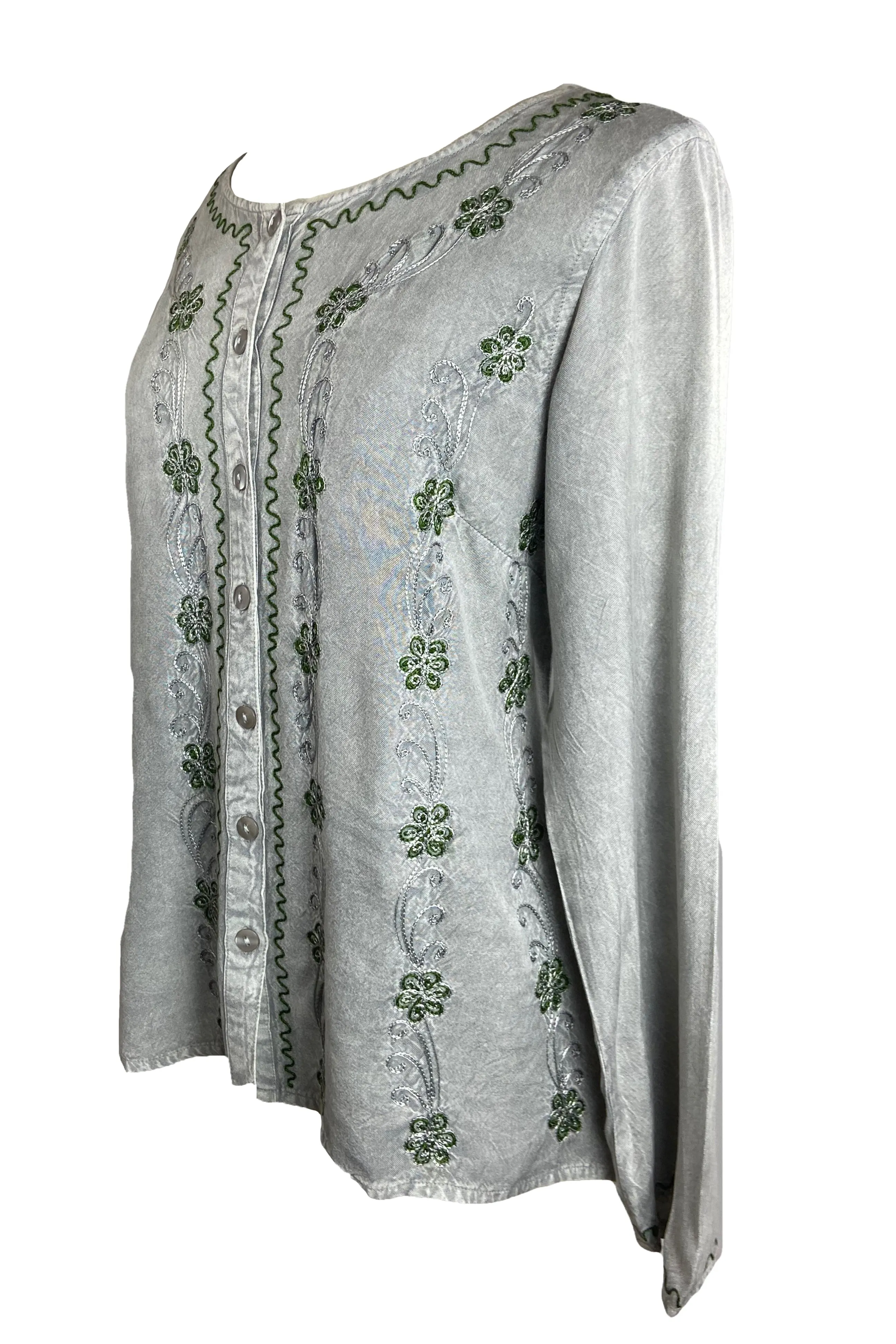 27 707 B Women's Boho Medieval Embroidered Button Down Full Sleeve Shirt Blouse