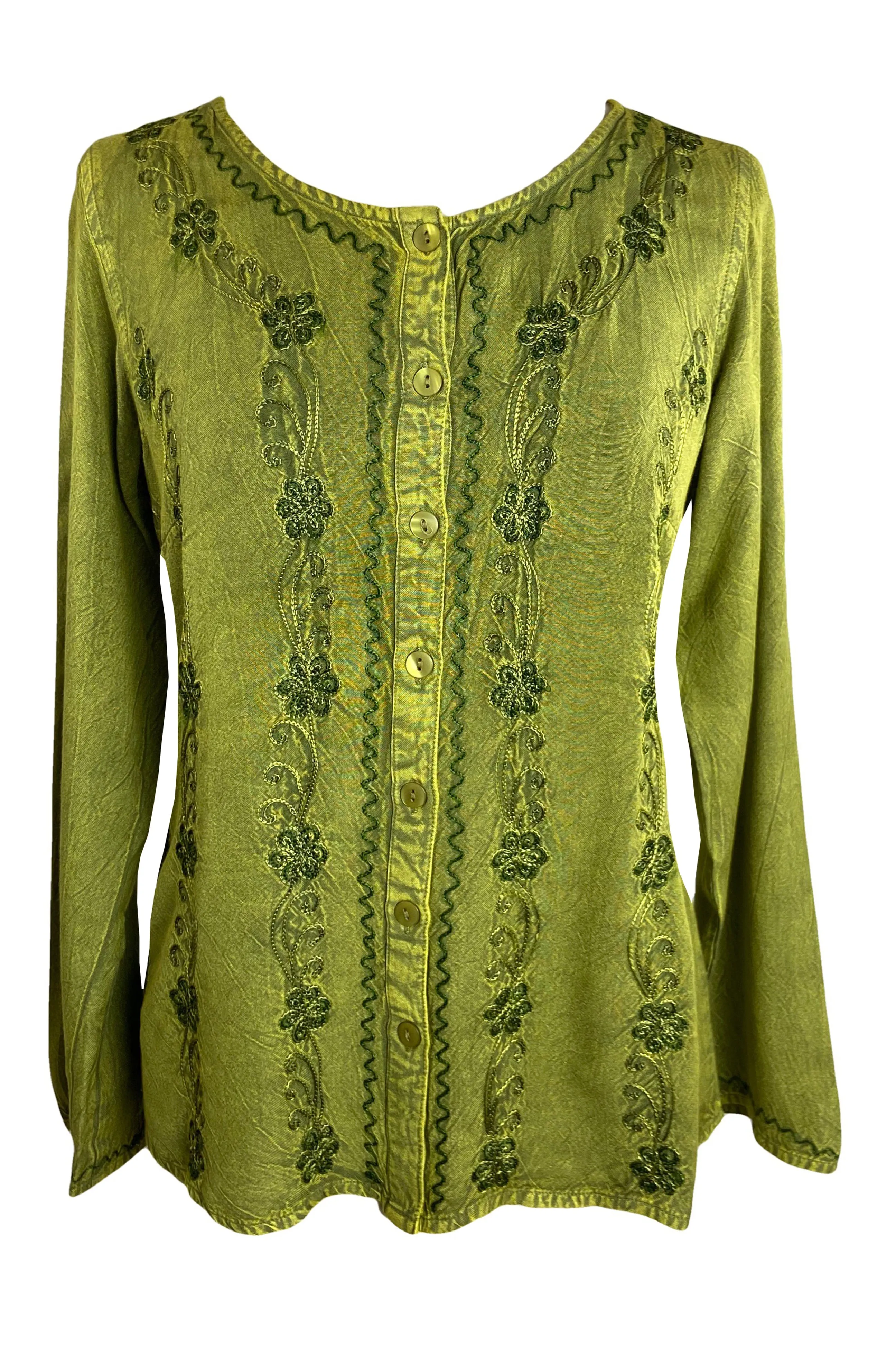27 707 B Women's Boho Medieval Embroidered Button Down Full Sleeve Shirt Blouse