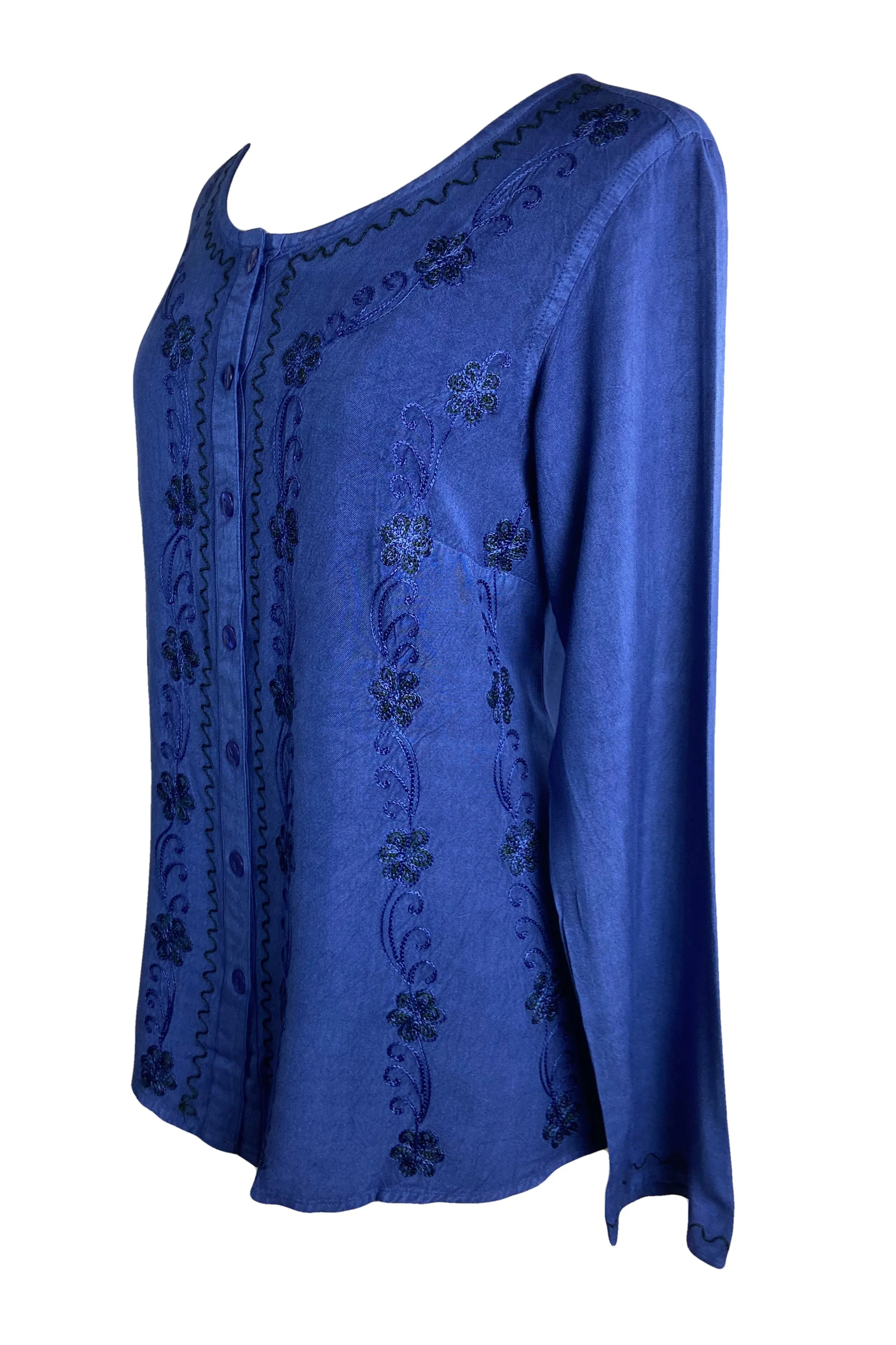 27 707 B Women's Boho Medieval Embroidered Button Down Full Sleeve Shirt Blouse