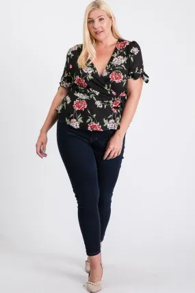 Big Flowers Over Wrap Top