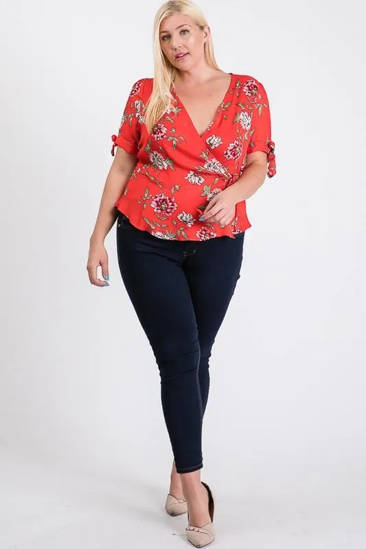 Big Flowers Over Wrap Top