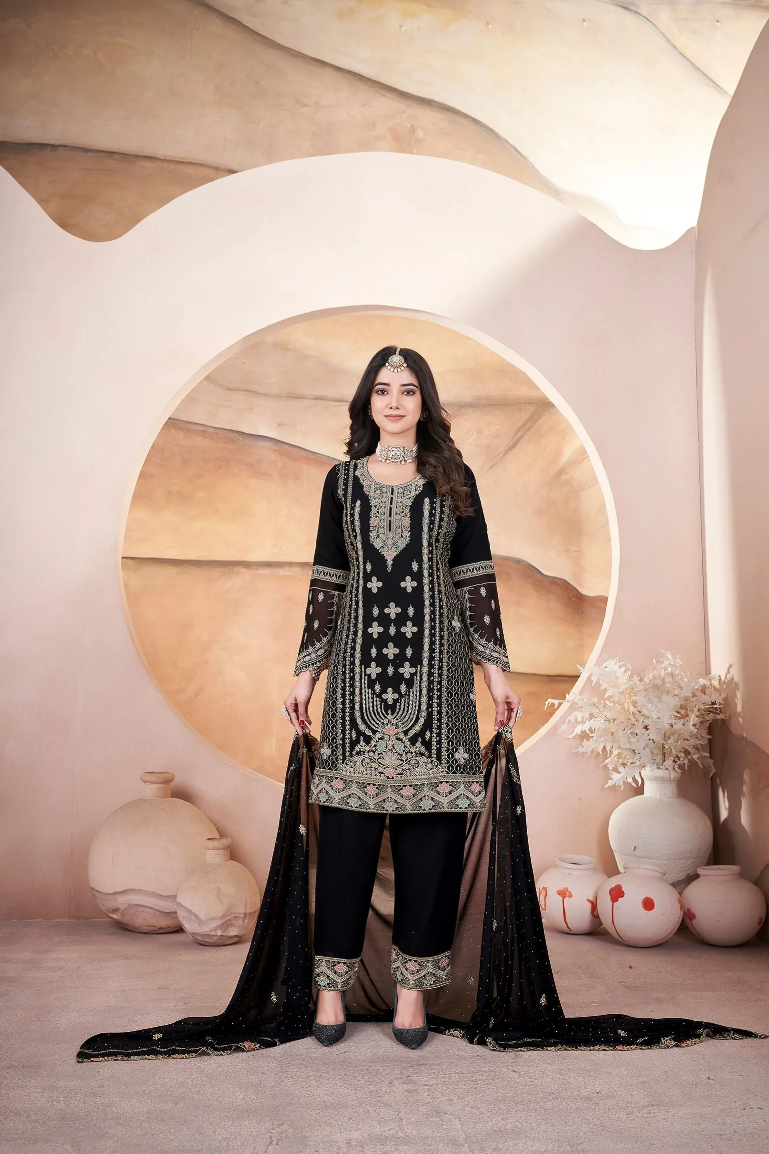 Black Pure Georgette Heavy Embroidered Work Salwar Suit