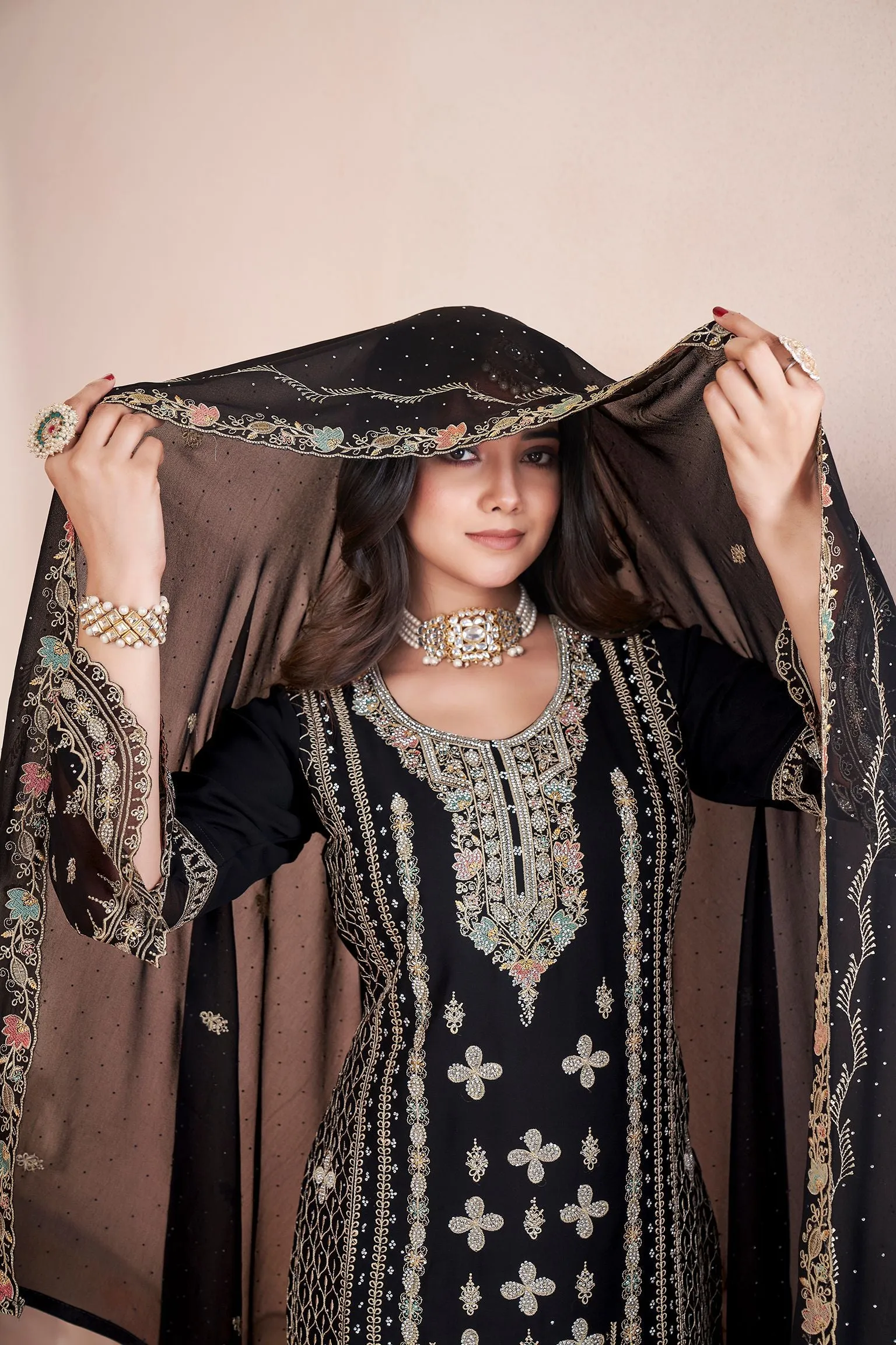 Black Pure Georgette Heavy Embroidered Work Salwar Suit