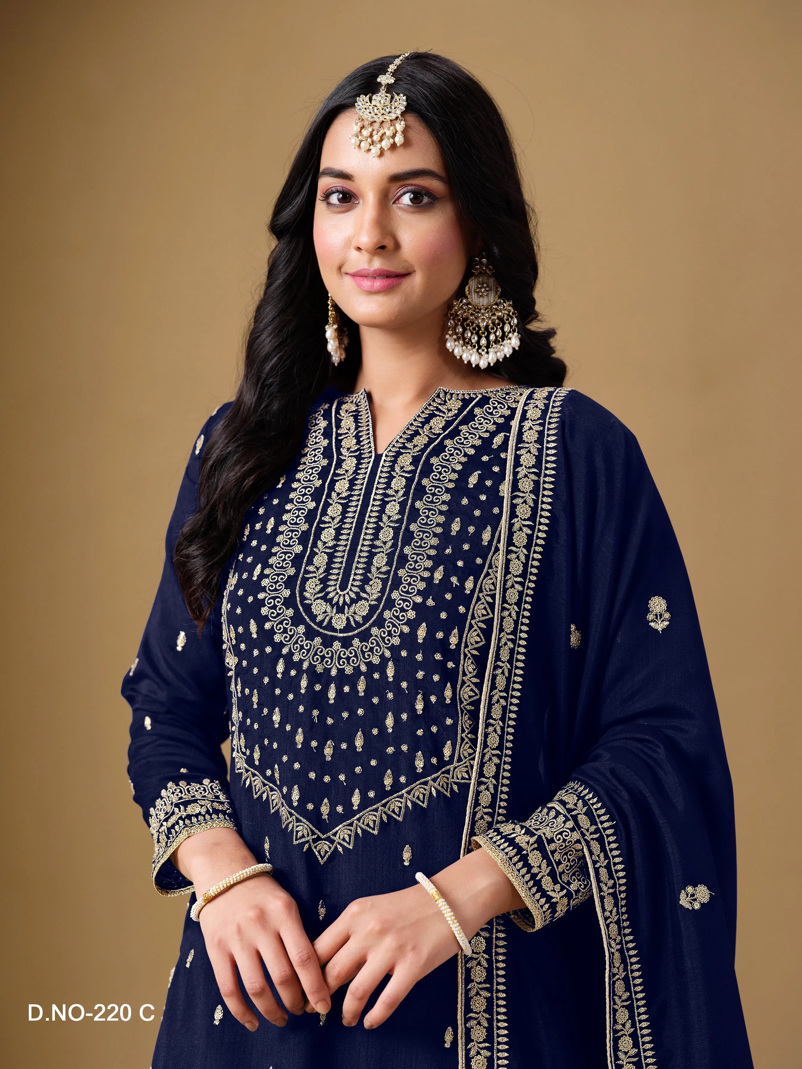 Blue Pure Art Silk Embroidered Palazzo Suit