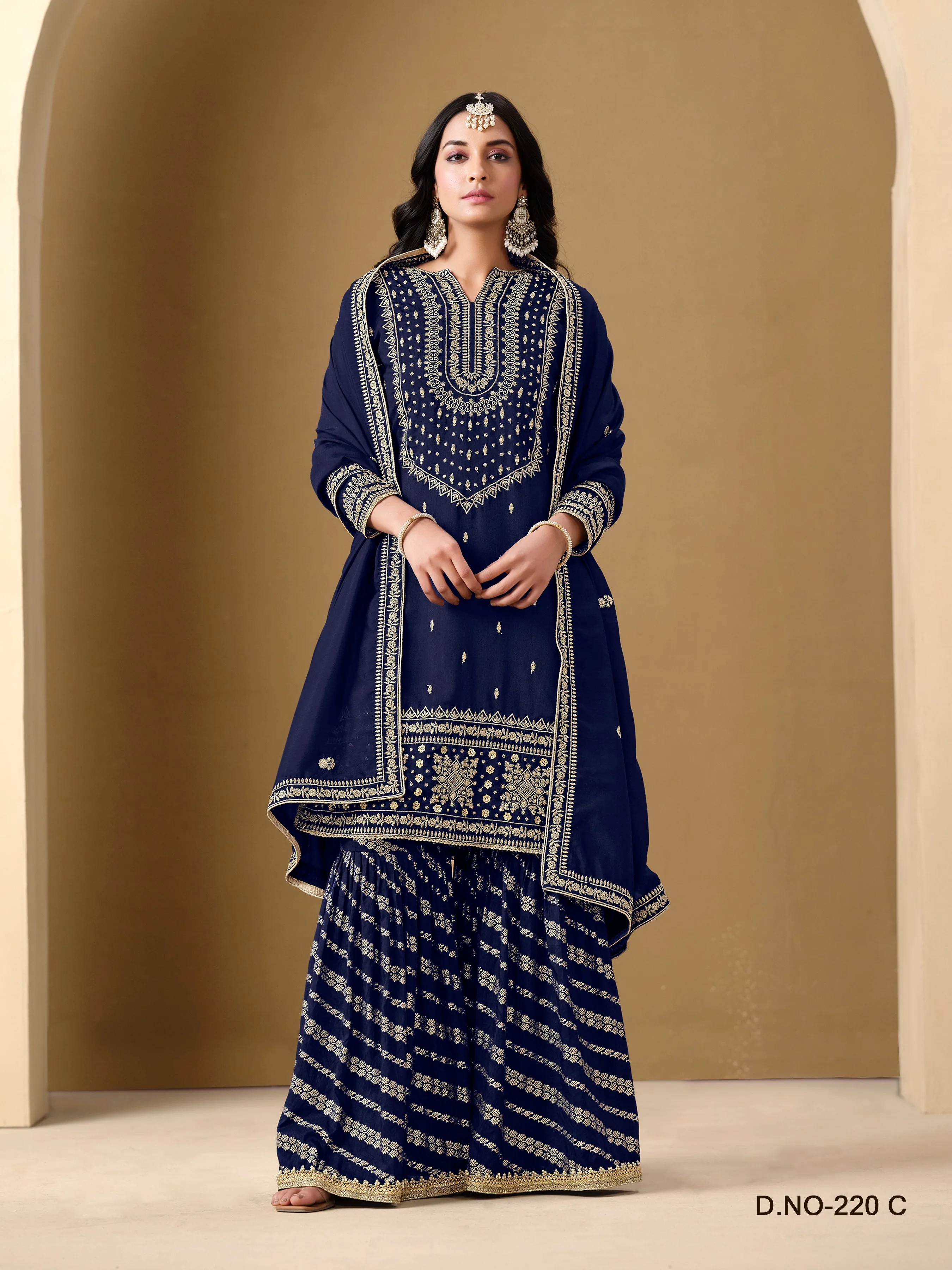 Blue Pure Art Silk Embroidered Palazzo Suit