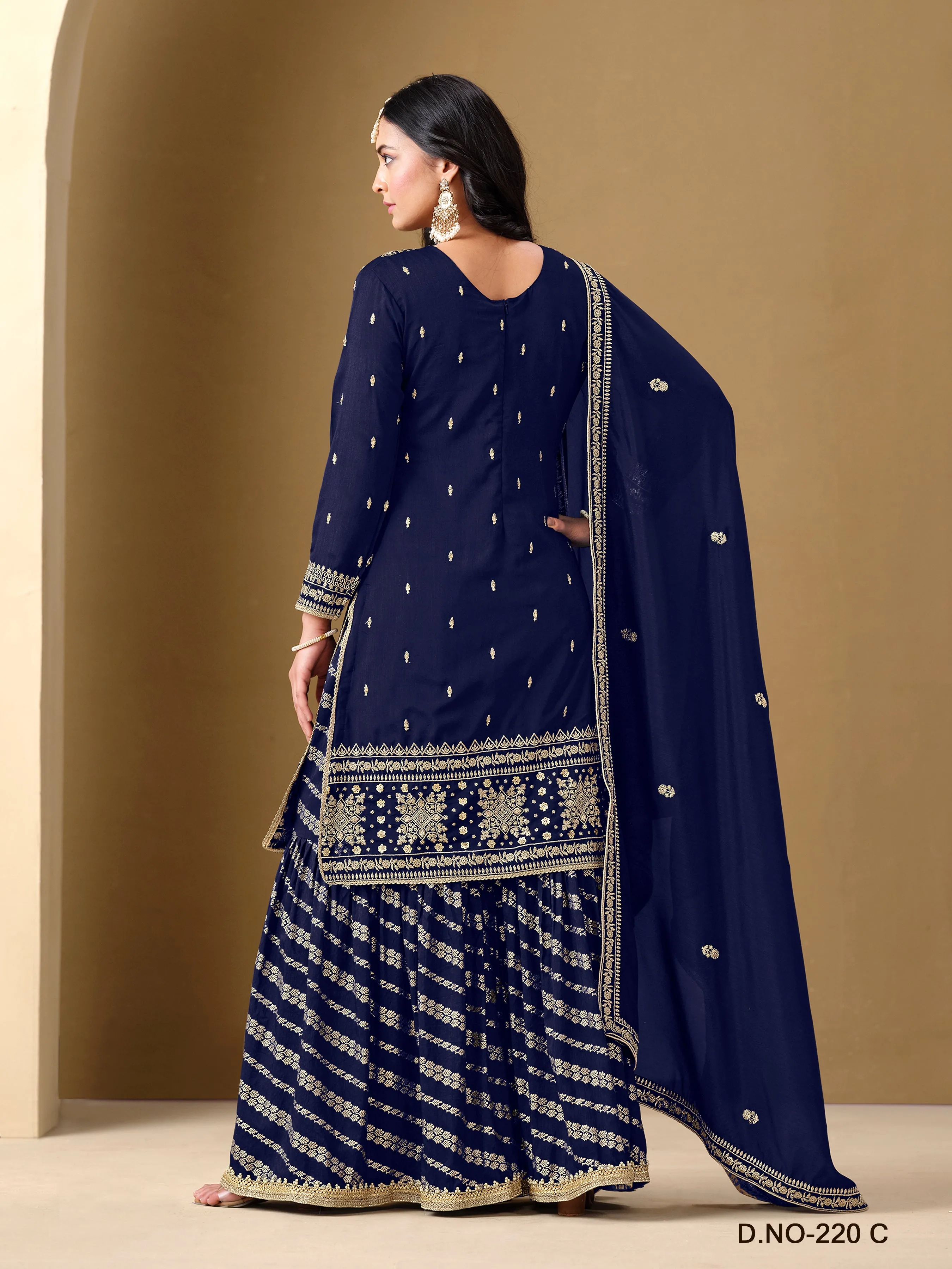 Blue Pure Art Silk Embroidered Palazzo Suit