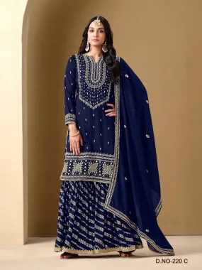 Blue Pure Art Silk Embroidered Palazzo Suit