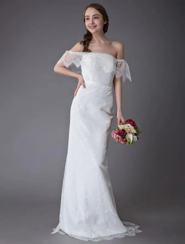 Boho Lace Wedding Dresses Off Shoulder Bridal Dress Beach Wedding Gowns
