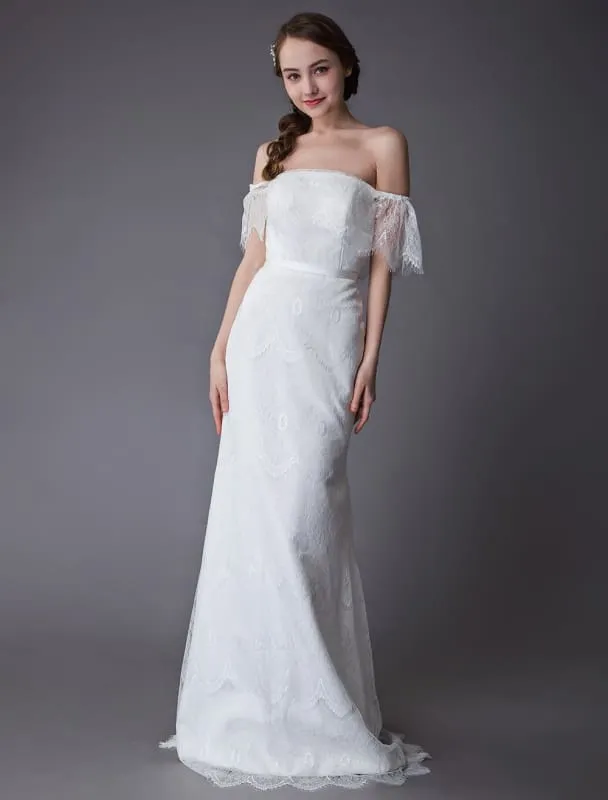 Boho Lace Wedding Dresses Off Shoulder Bridal Dress Beach Wedding Gowns