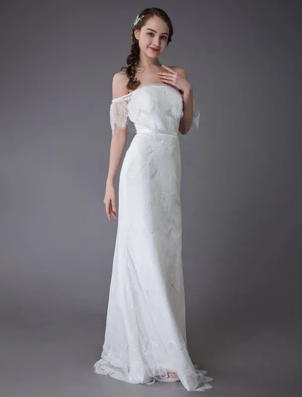 Boho Lace Wedding Dresses Off Shoulder Bridal Dress Beach Wedding Gowns