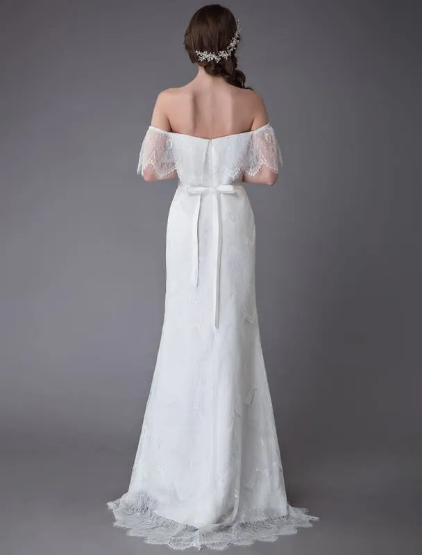 Boho Lace Wedding Dresses Off Shoulder Bridal Dress Beach Wedding Gowns