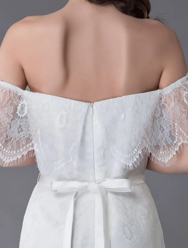 Boho Lace Wedding Dresses Off Shoulder Bridal Dress Beach Wedding Gowns