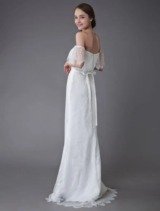 Boho Lace Wedding Dresses Off Shoulder Bridal Dress Beach Wedding Gowns