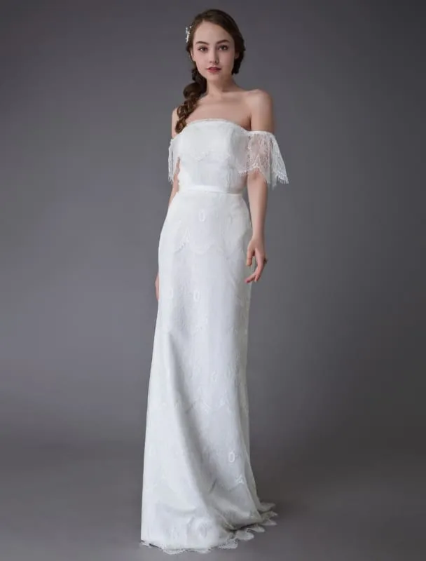 Boho Lace Wedding Dresses Off Shoulder Bridal Dress Beach Wedding Gowns