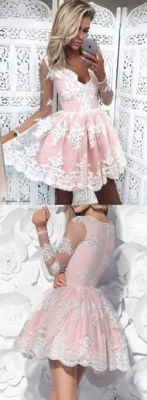 Cute Long Sleeves Dresses Short Homecoming Gown for Teens Sweet 16 Gowns