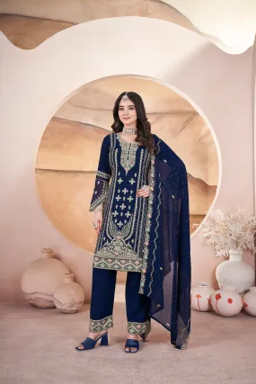 Dark Blue Pure Georgette Heavy Embroidered Work Salwar Suit