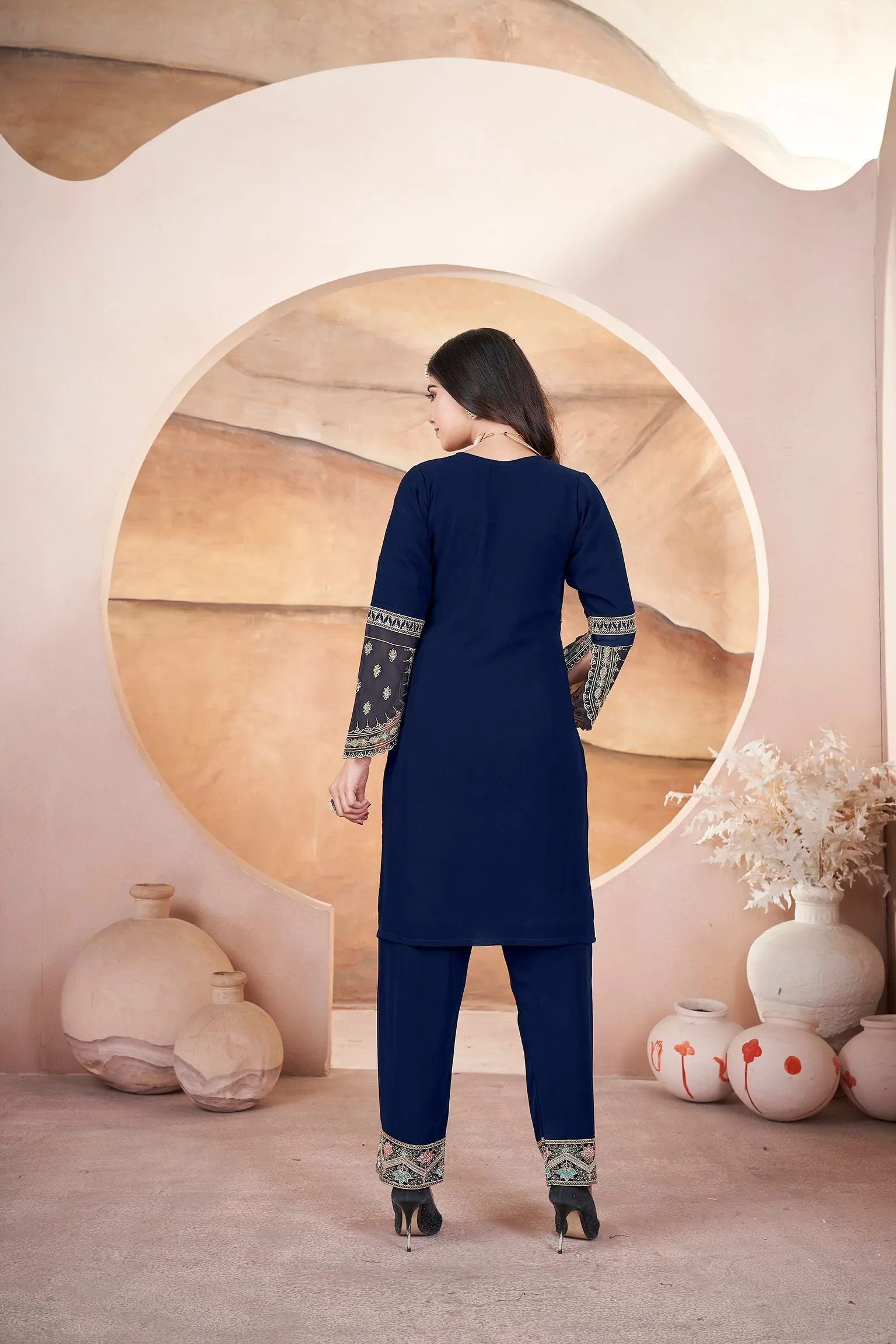 Dark Blue Pure Georgette Heavy Embroidered Work Salwar Suit