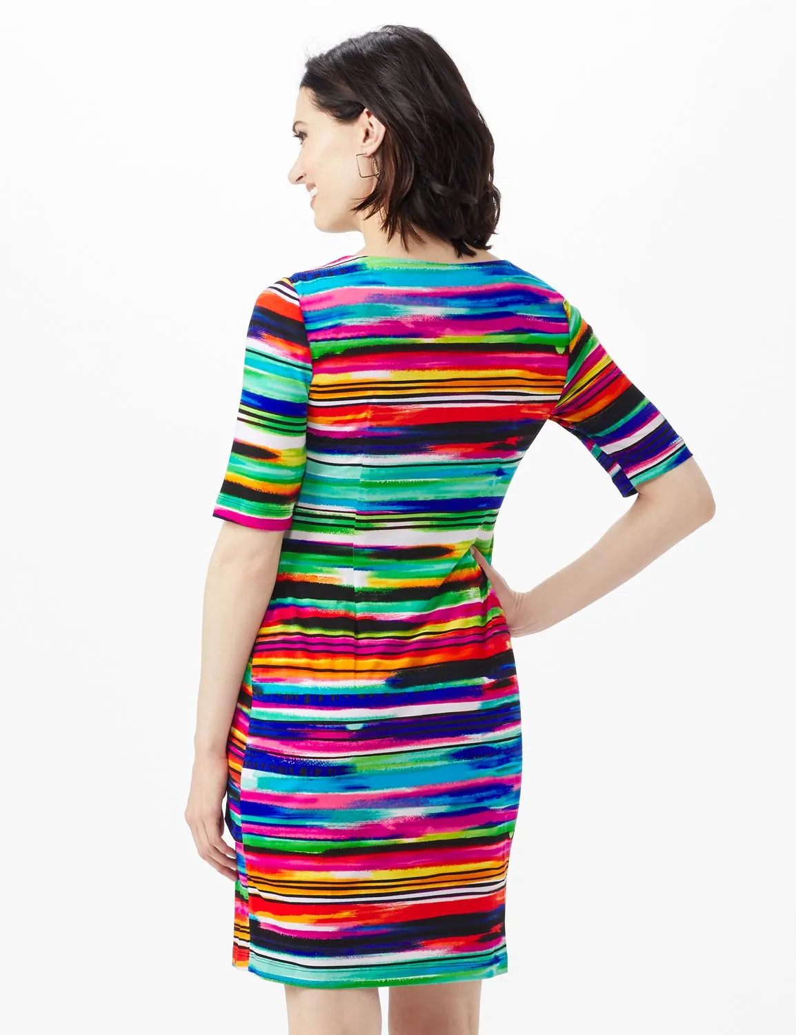 Elbow Sleeve Watercolor Stripe Bandage Dress