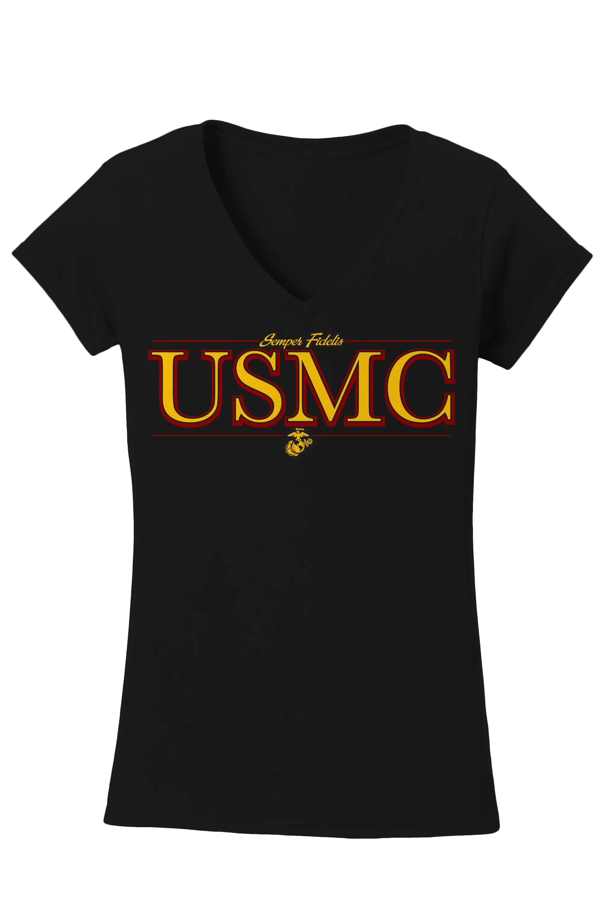 Flash USMC Ladies V-Neck Tee-Black