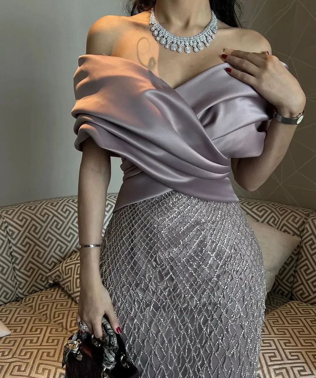 Girlary CustomizedProm  Dress V Neckline Evening Gowns Off The Shoulder Occasion Formal Luxury Sheath Beads Robes De Bal Vestidos