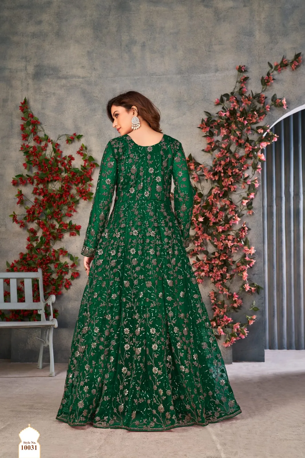 Green Soft Net Silk Heavy Embroidered Palazzo Suit