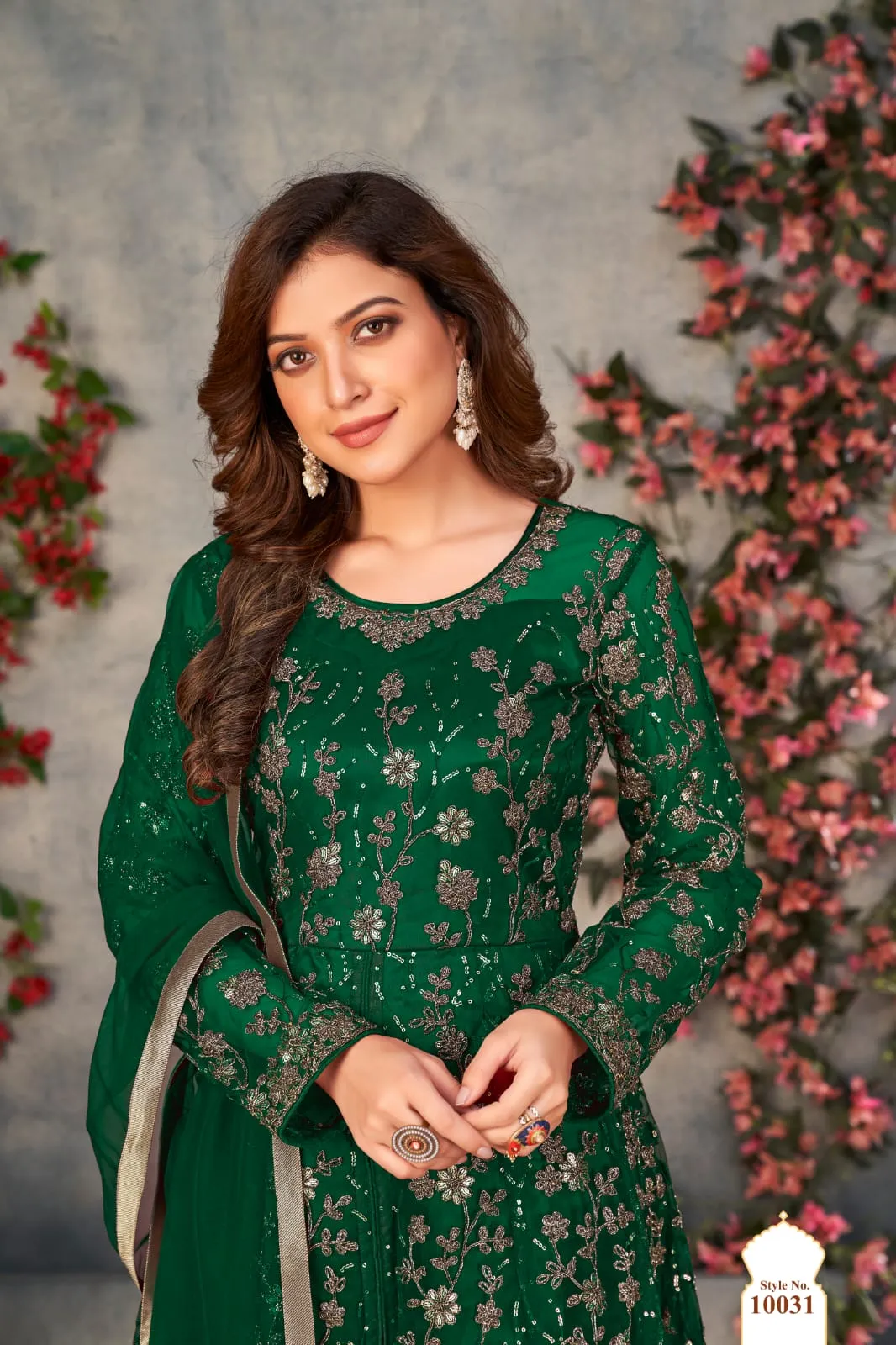 Green Soft Net Silk Heavy Embroidered Palazzo Suit