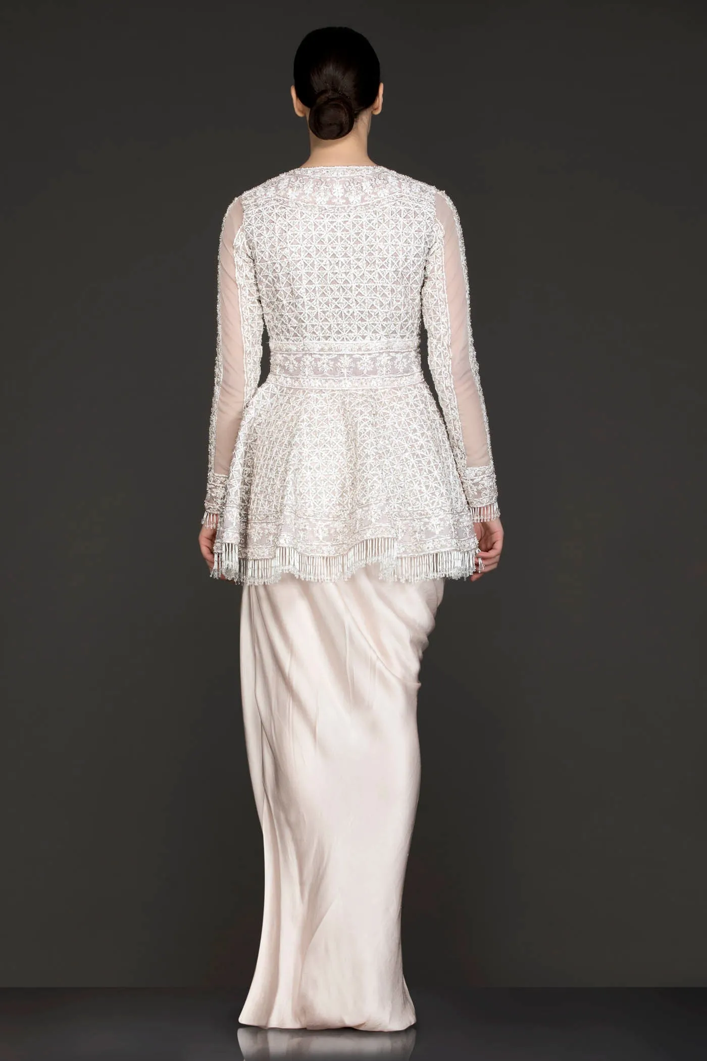 Ivory Colour Peplum Top With Ivory Crepe Pull Up Skirt