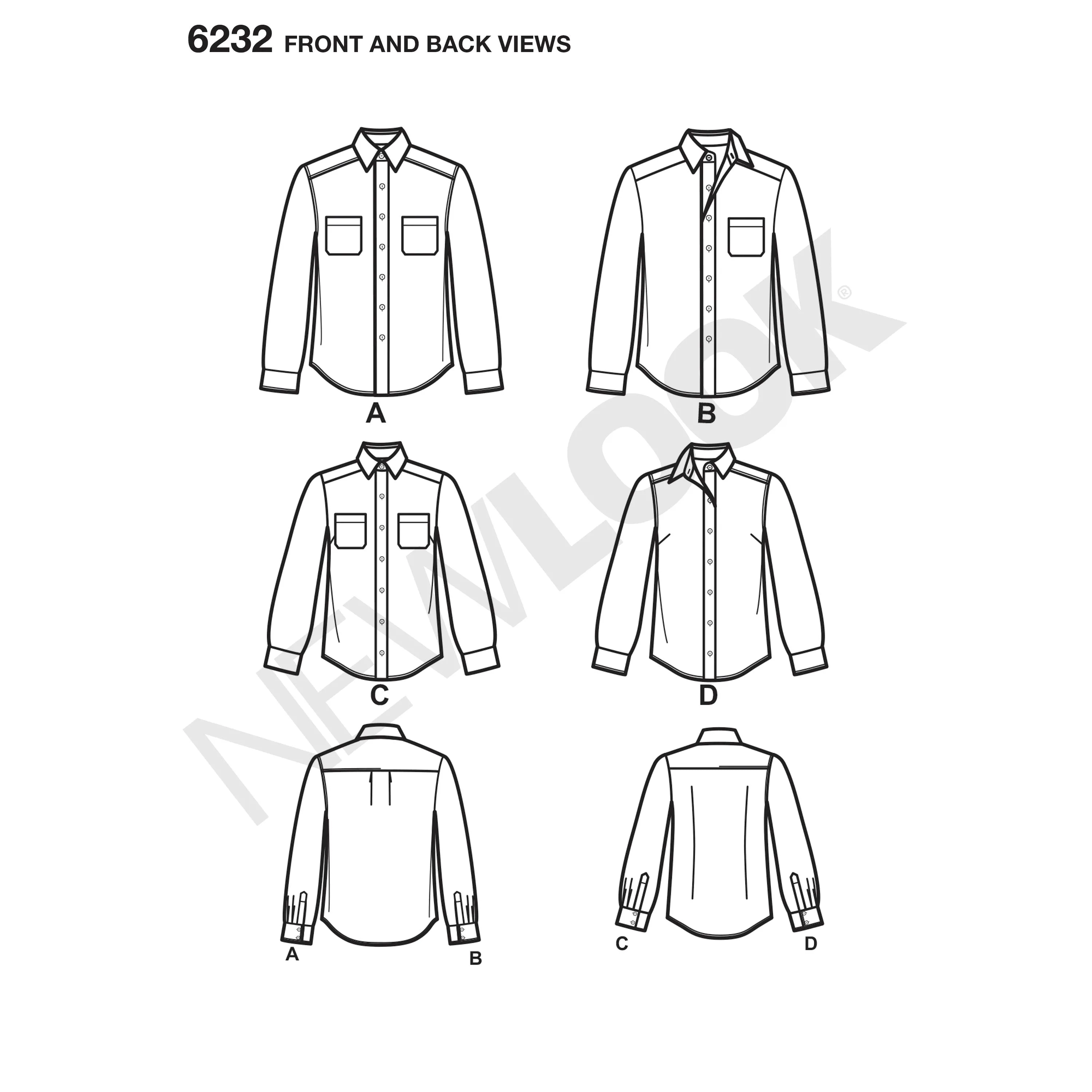New Look Sewing Pattern 6232 - Misses' and Men's Button Down Shirt