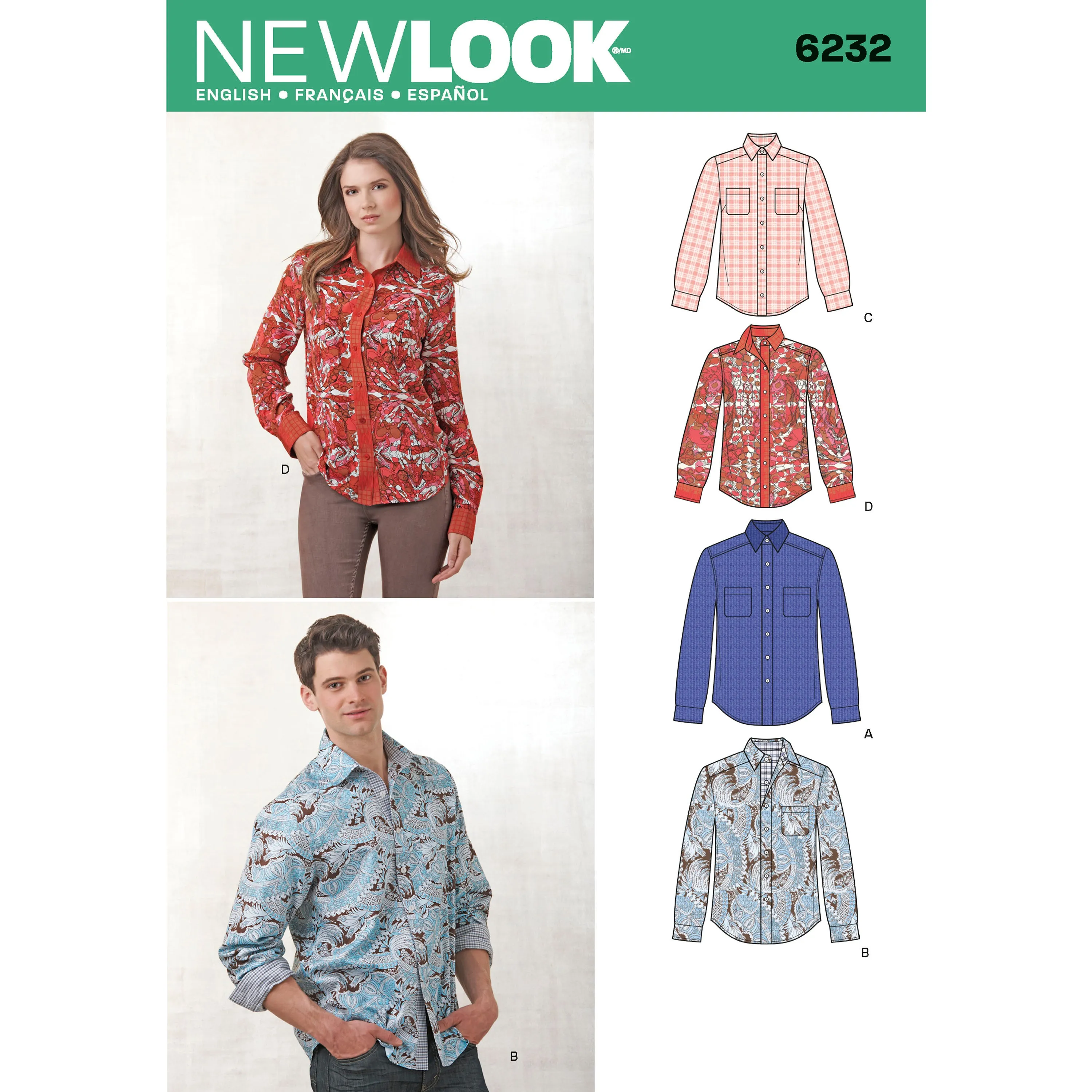 New Look Sewing Pattern 6232 - Misses' and Men's Button Down Shirt