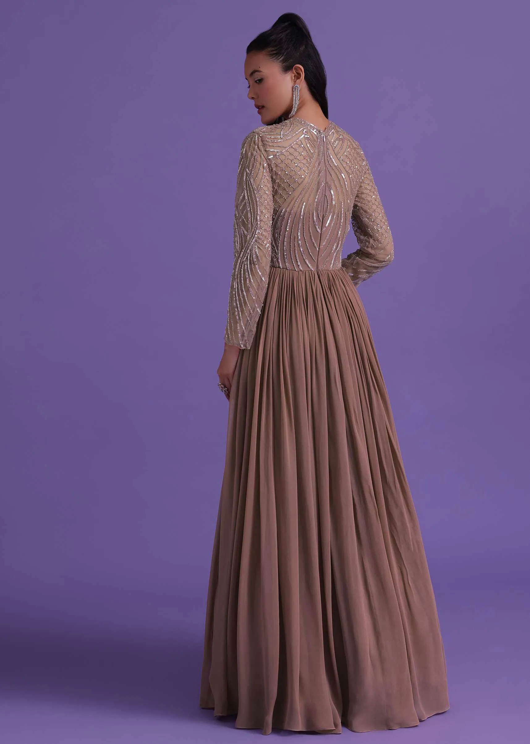 Onion Pink Gown In Georgette With Cut Dana Embroidery