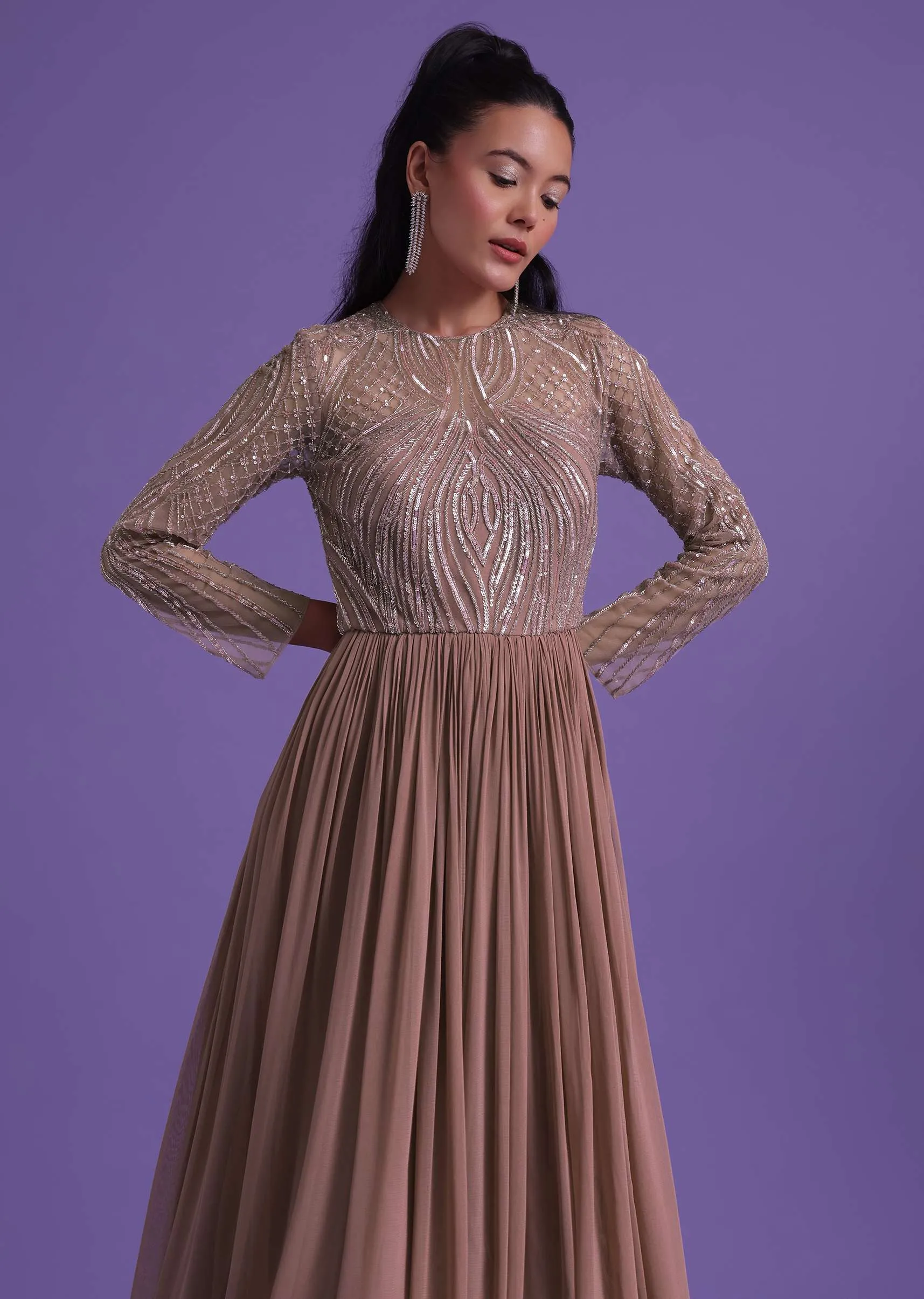 Onion Pink Gown In Georgette With Cut Dana Embroidery