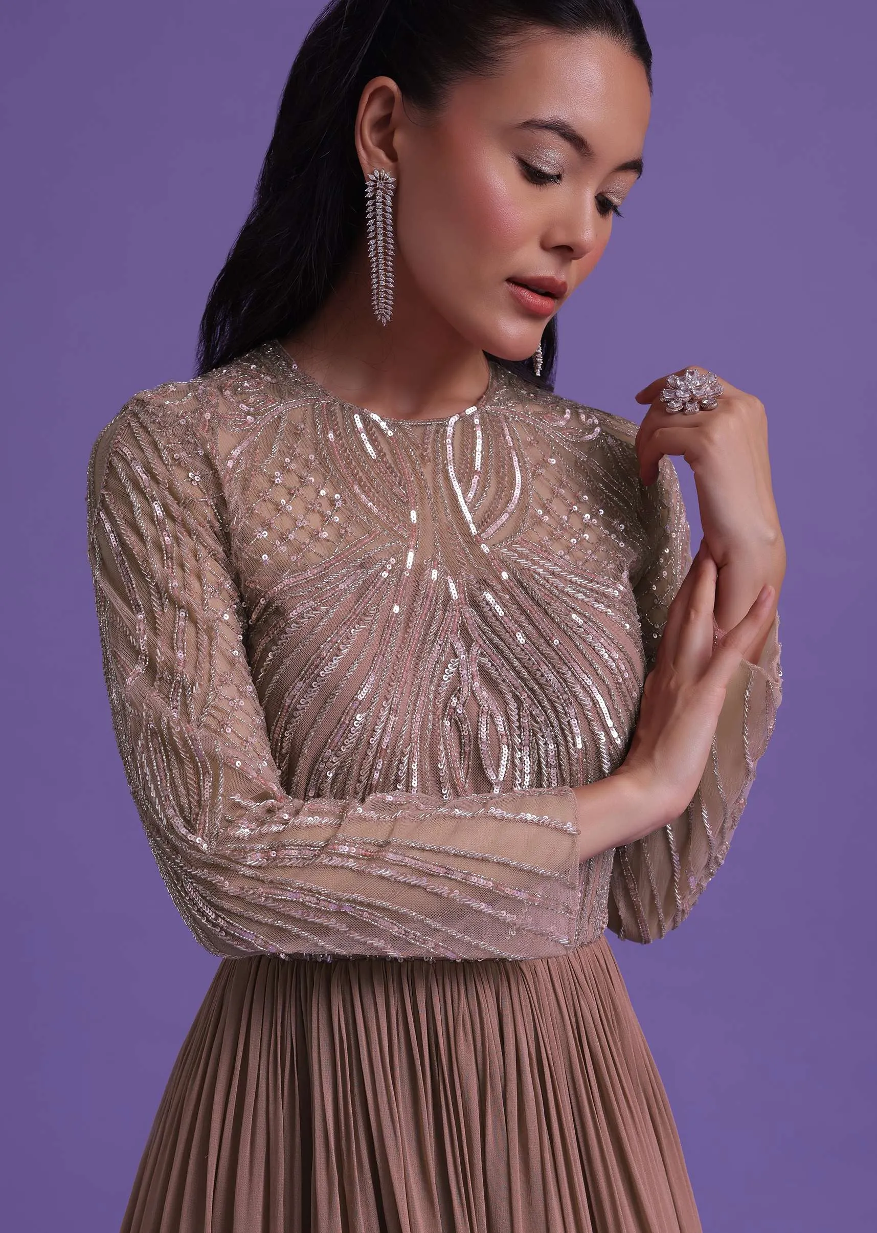 Onion Pink Gown In Georgette With Cut Dana Embroidery