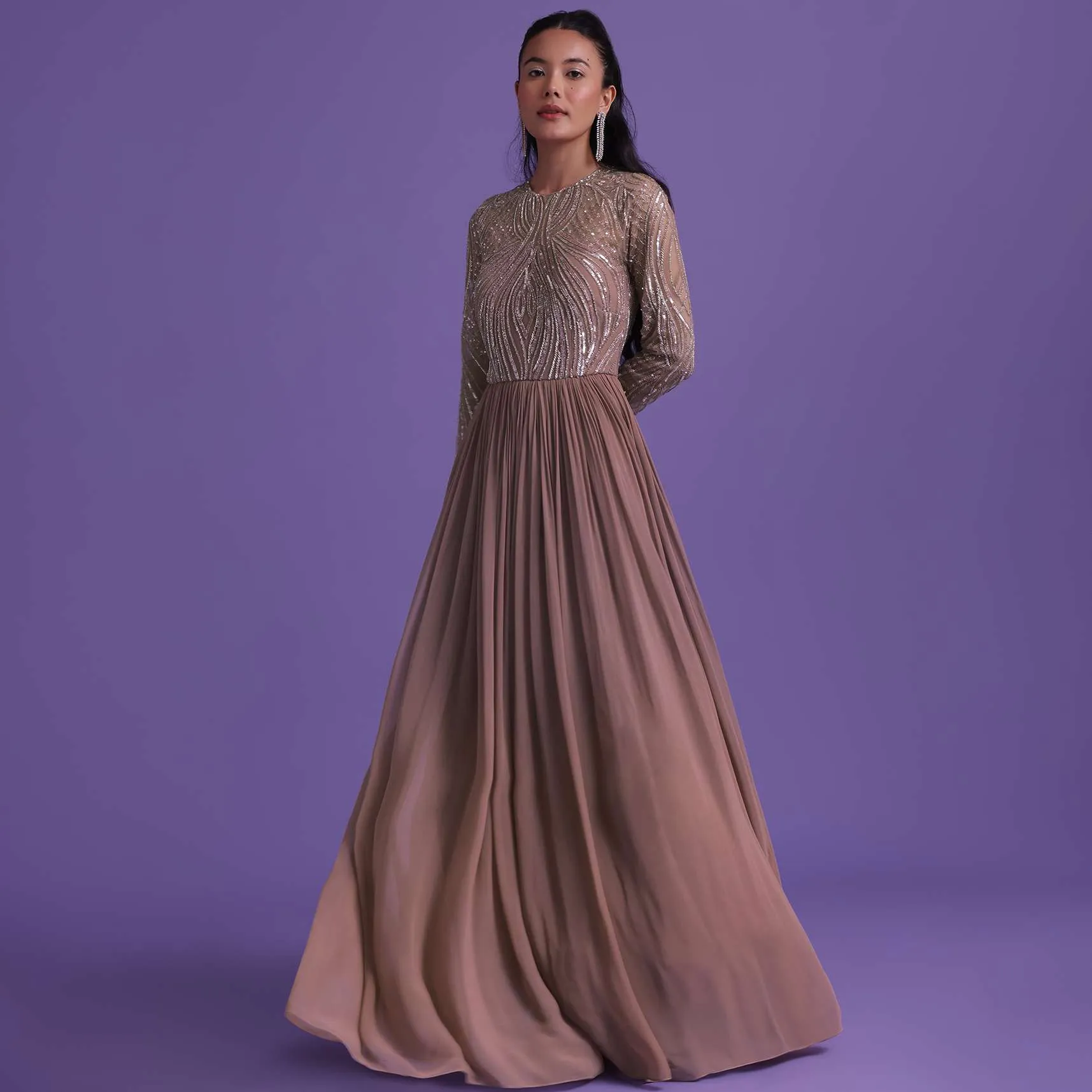 Onion Pink Gown In Georgette With Cut Dana Embroidery