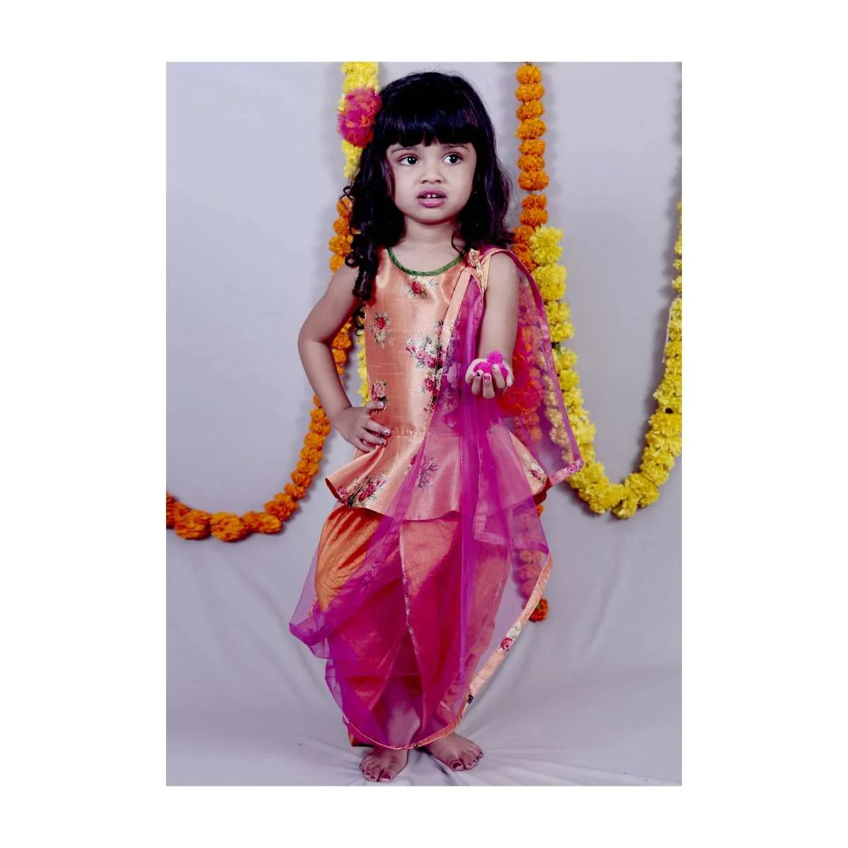 Orange Peplum Top With Layered Top And Net Dupatta Online - Kalki Fashion
