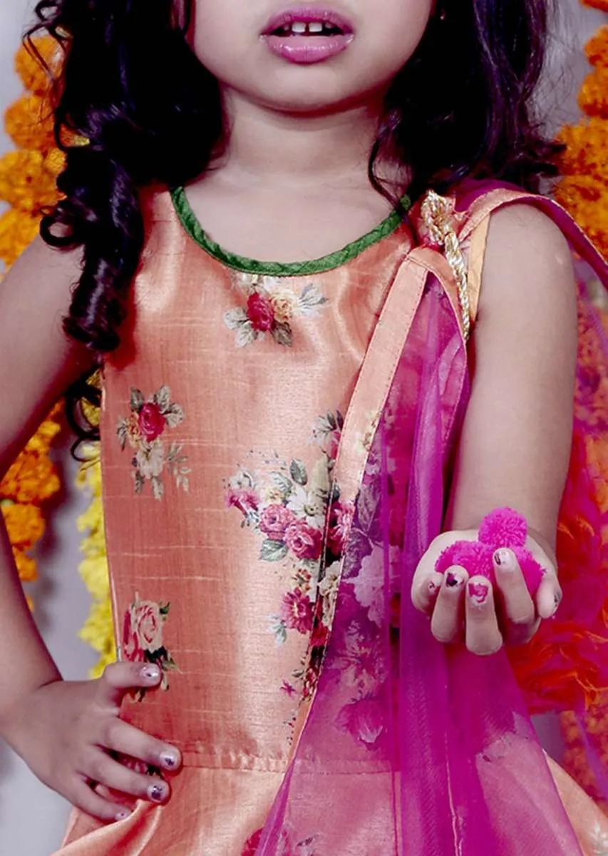 Orange Peplum Top With Layered Top And Net Dupatta Online - Kalki Fashion