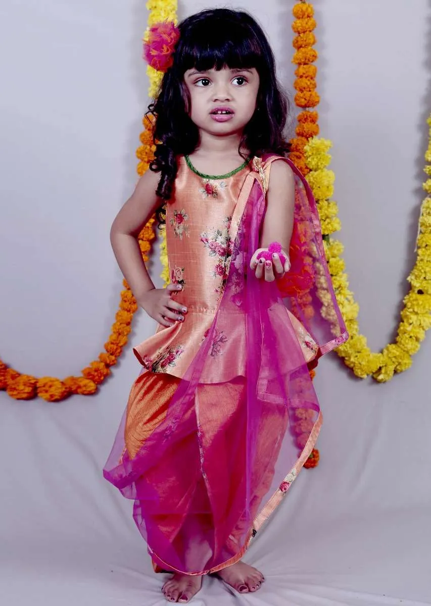 Orange Peplum Top With Layered Top And Net Dupatta Online - Kalki Fashion