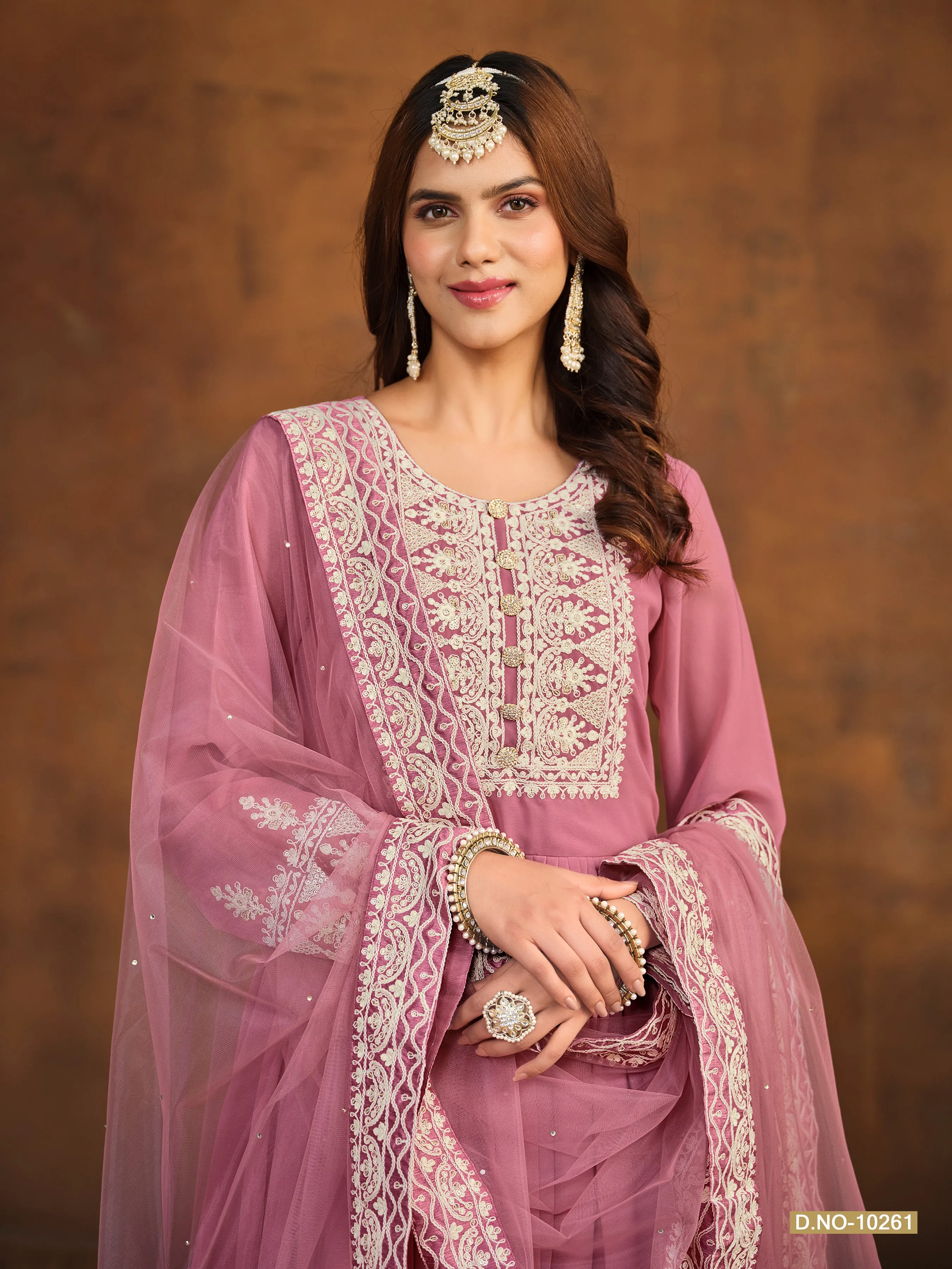 Pink Pure Faux Georgette Heavy Embroidered Palazzo Suit