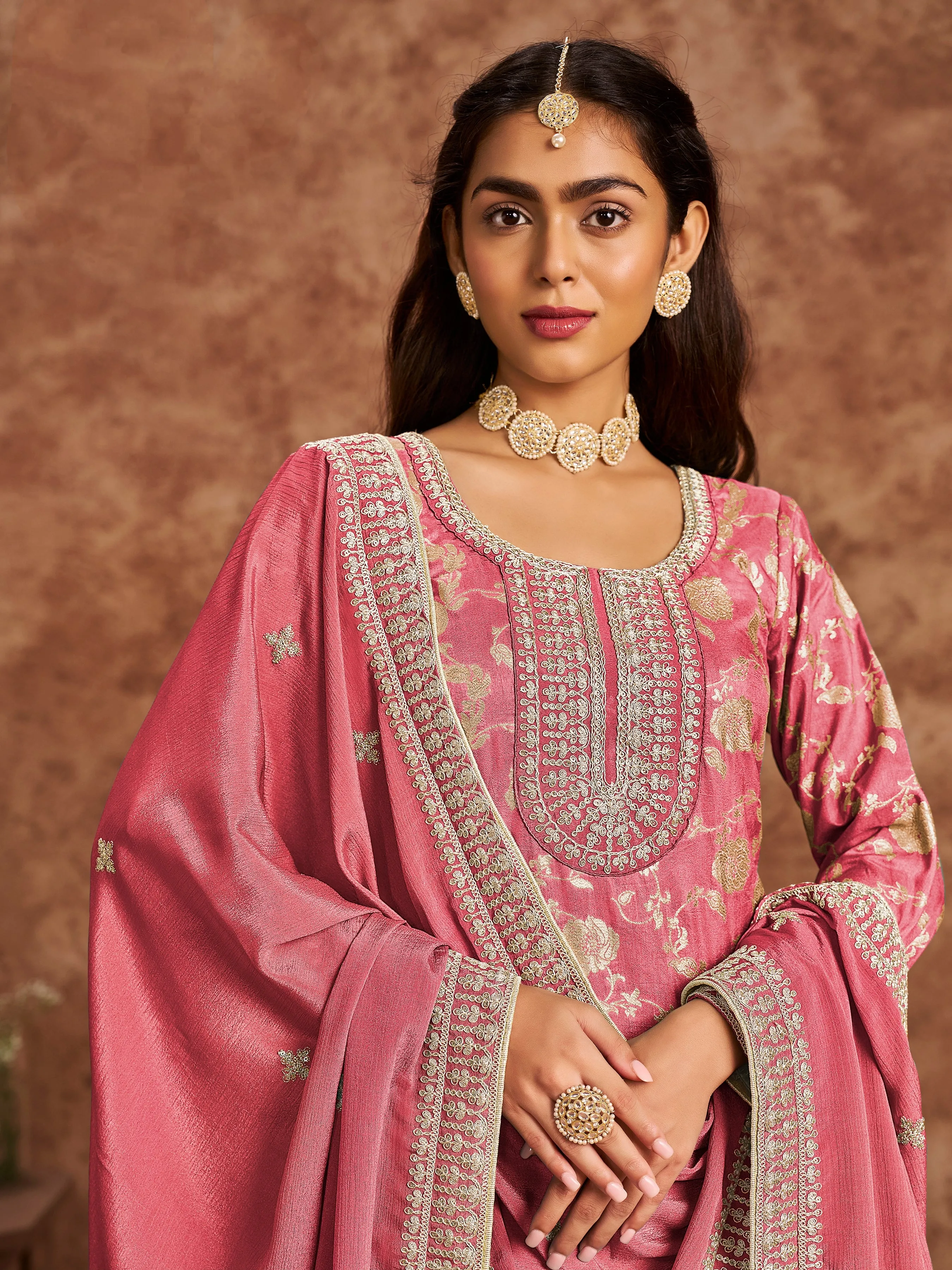 Pink Pure Party Wear Heavy Embroidered Work Salwar Suit