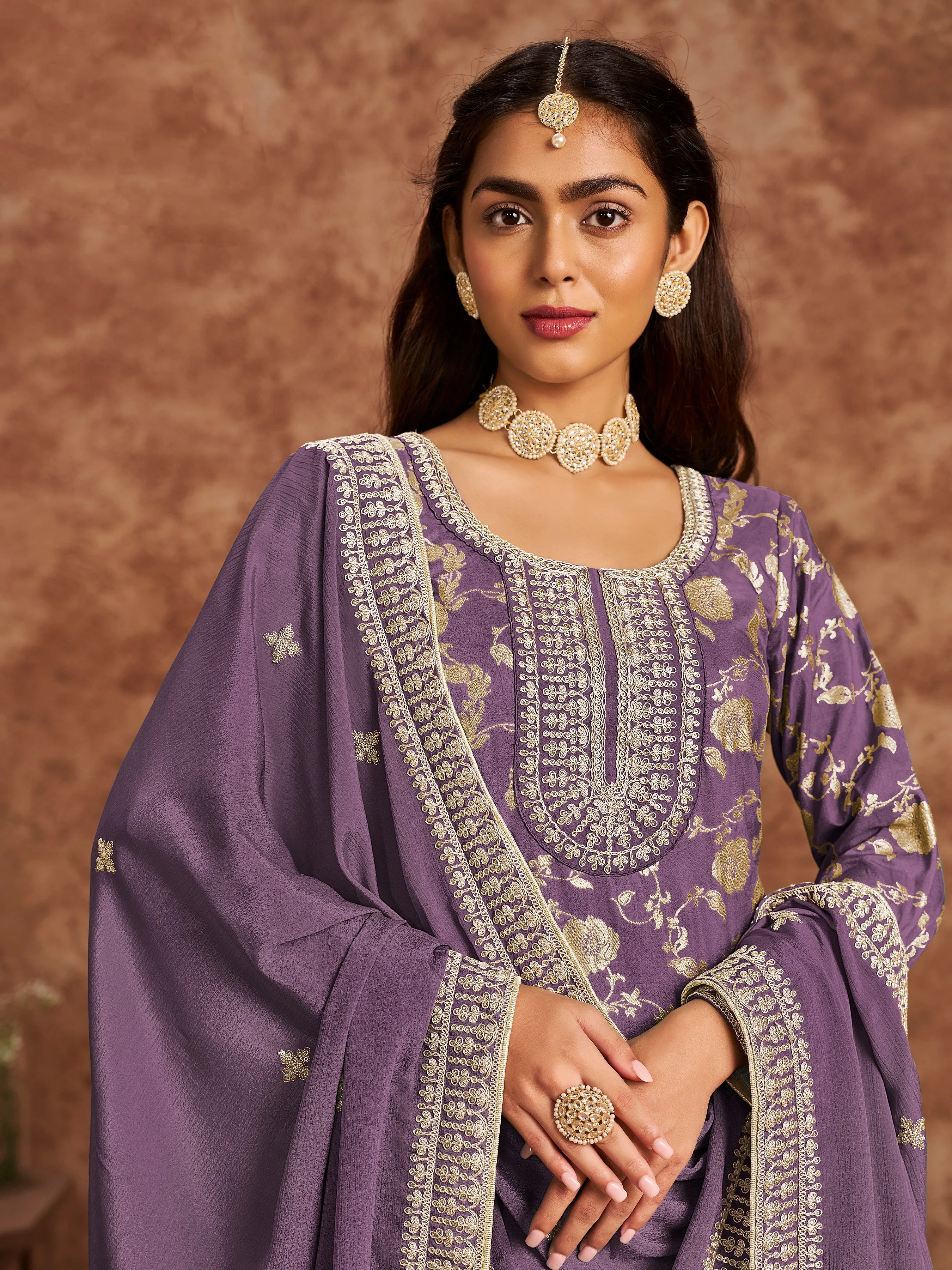 Purple Pure Party Wear Heavy Embroidered Work Salwar Suit