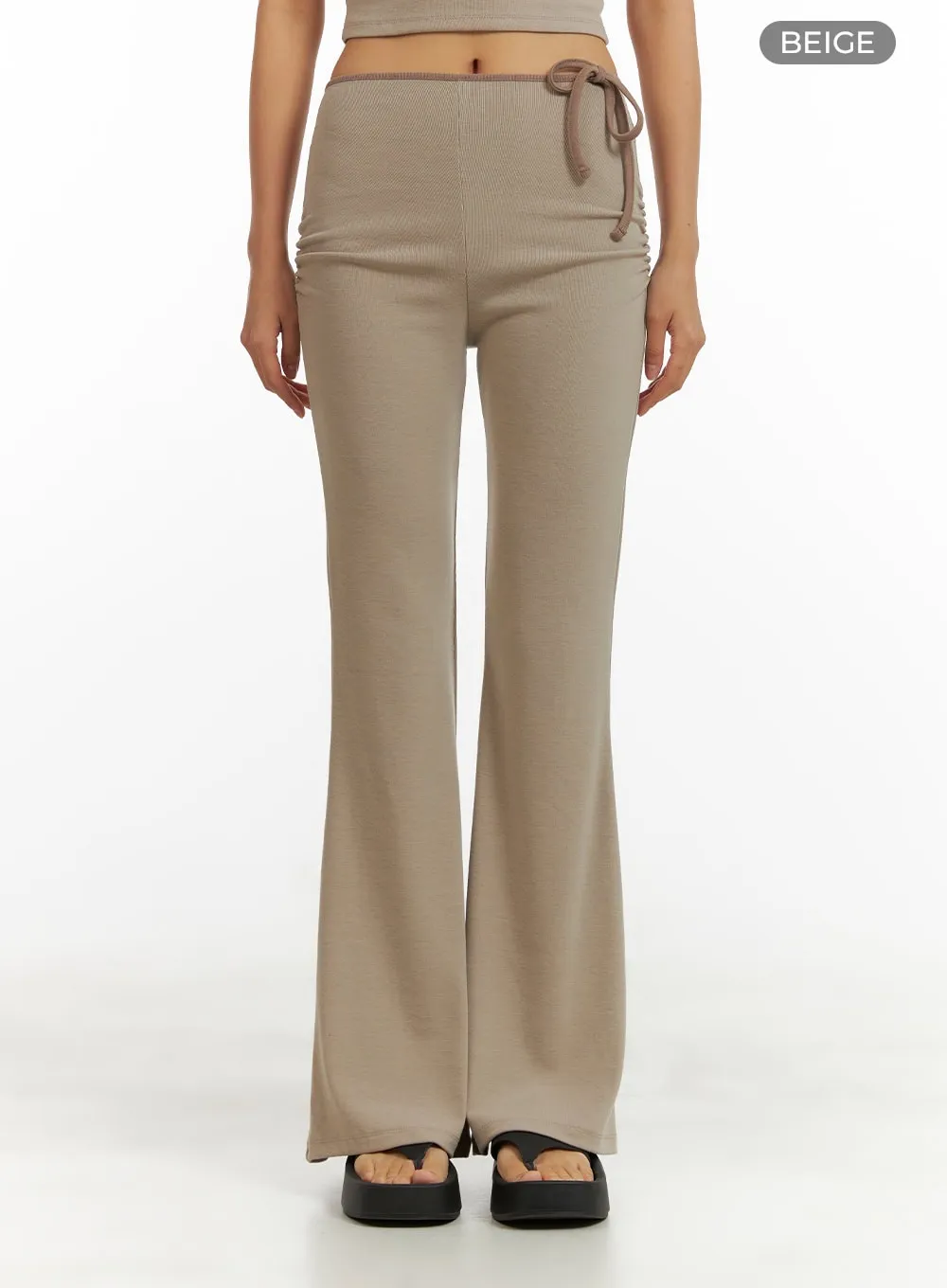 Ribbon Shirred Bootcut Cotton Pants CU414