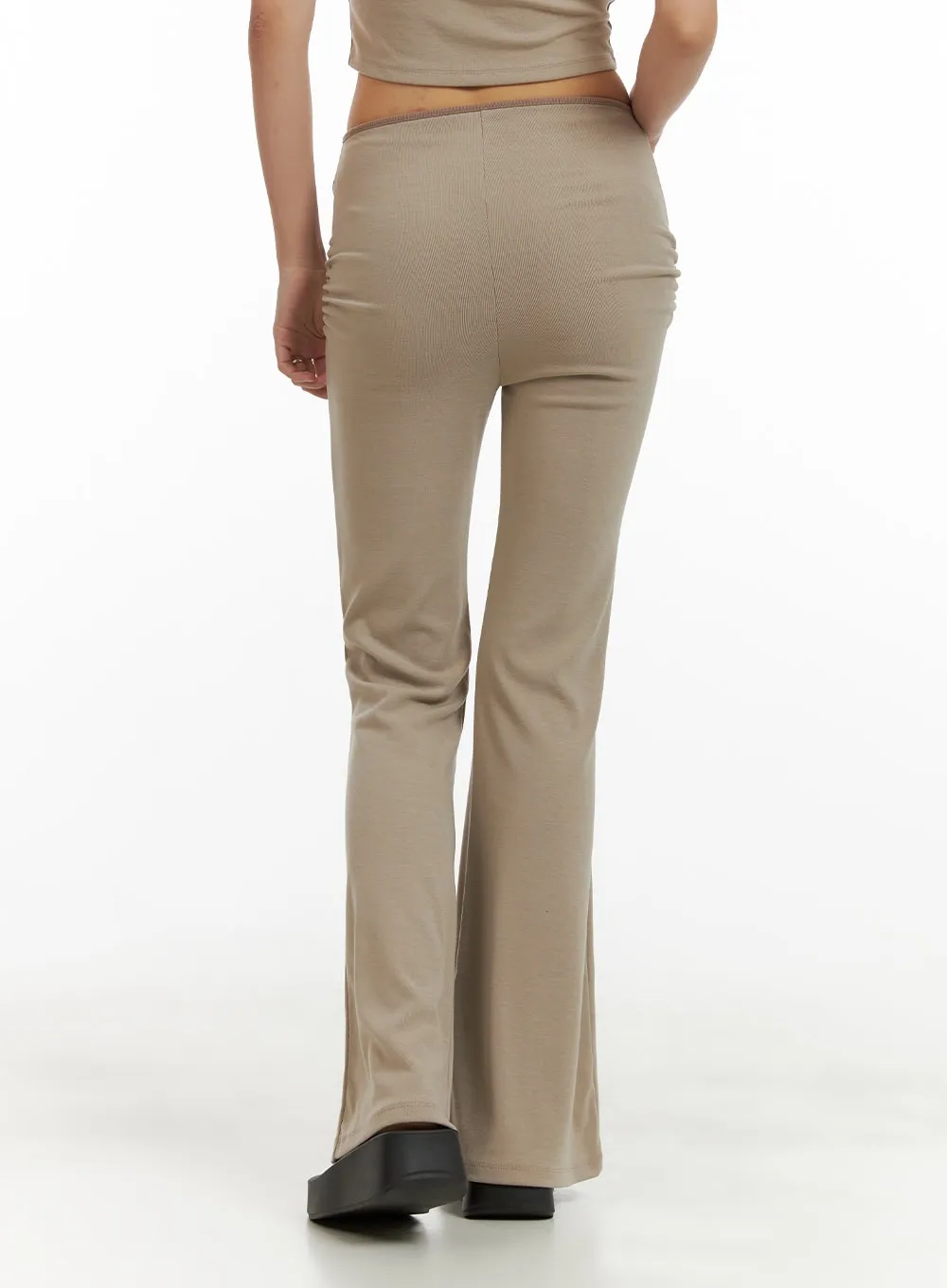 Ribbon Shirred Bootcut Cotton Pants CU414