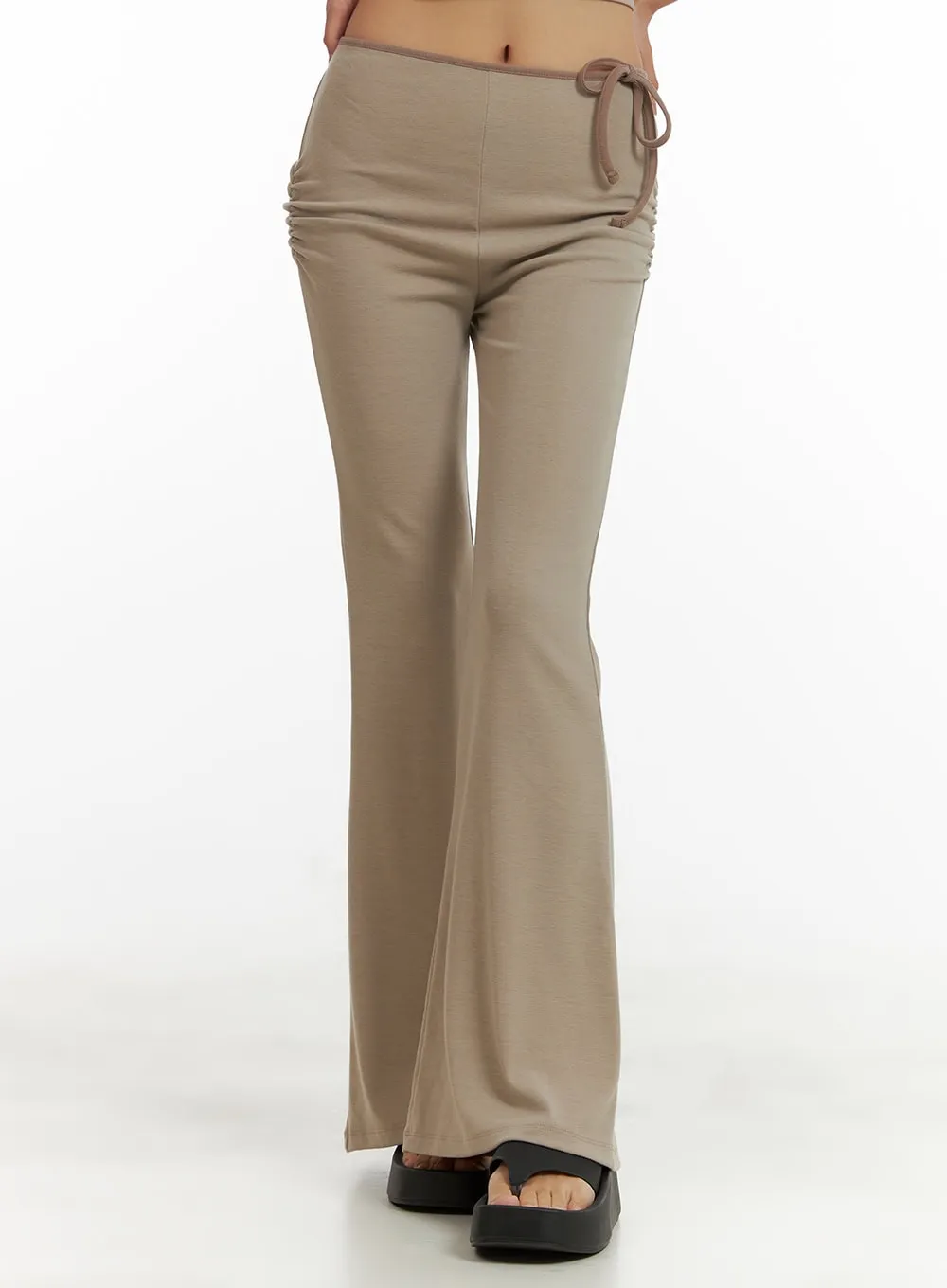 Ribbon Shirred Bootcut Cotton Pants CU414