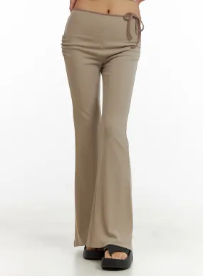 Ribbon Shirred Bootcut Cotton Pants CU414