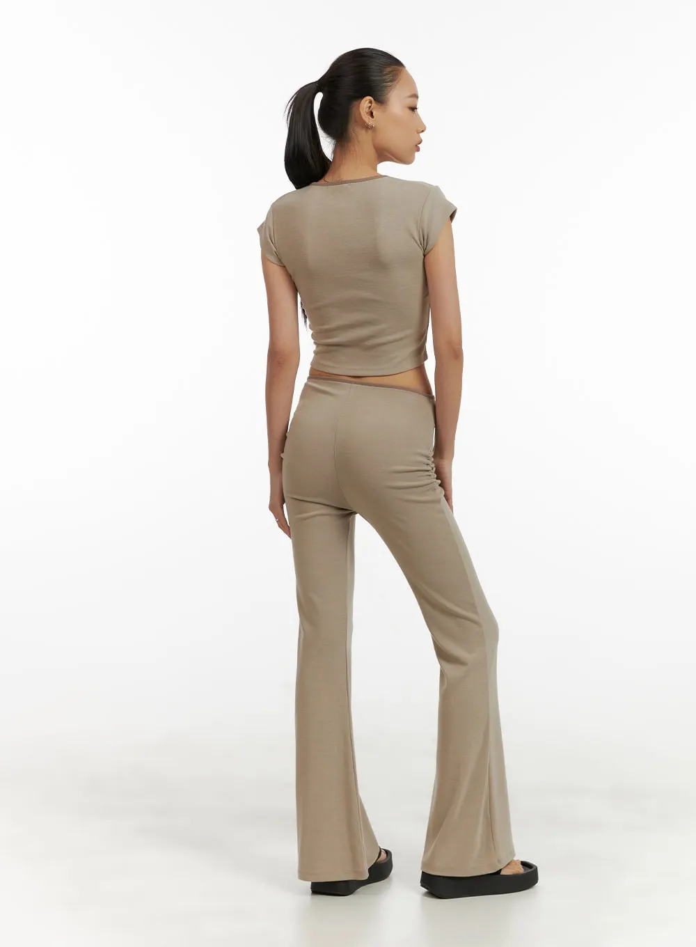 Ribbon Shirred Bootcut Cotton Pants CU414