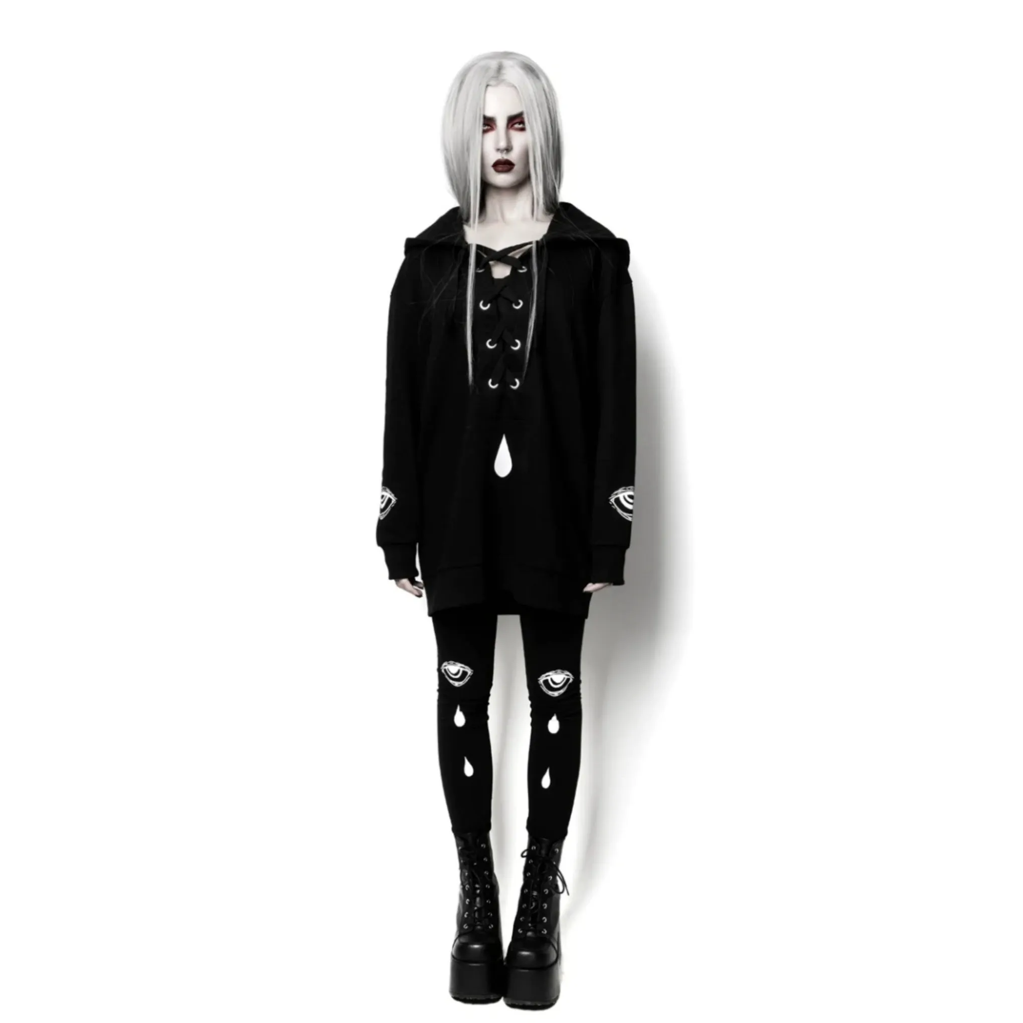 Shaman's Eye Oversized Jumper Hoodie |  Unisex Lace-up Black Cotton