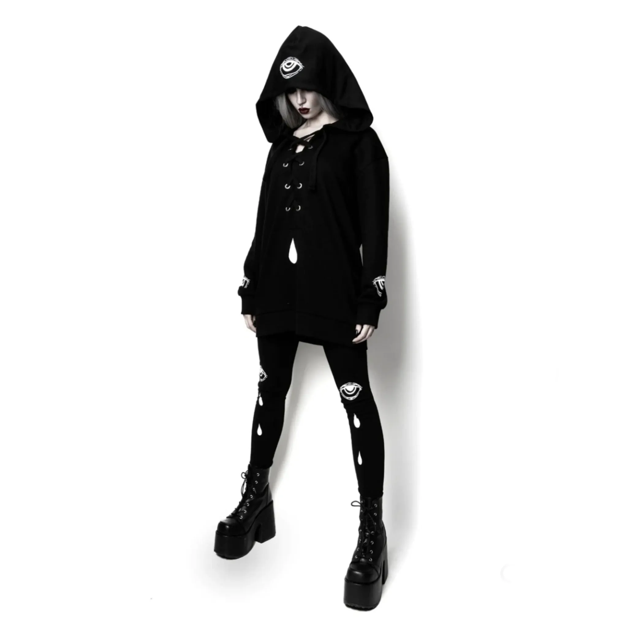 Shaman's Eye Oversized Jumper Hoodie |  Unisex Lace-up Black Cotton